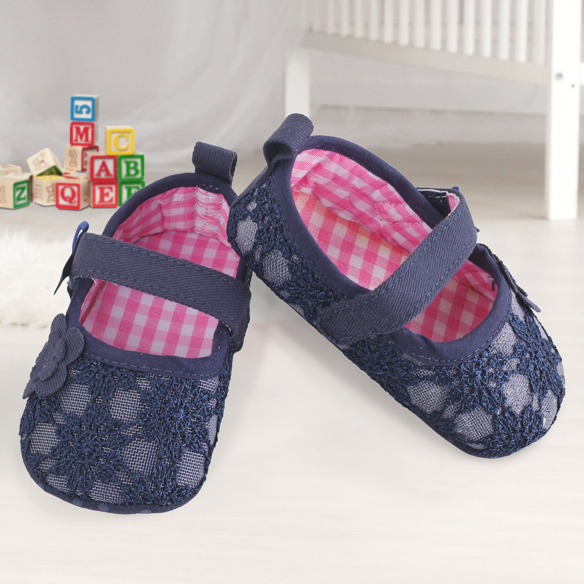 Baby Moo Floral Lace Blue Booties - Baby Moo