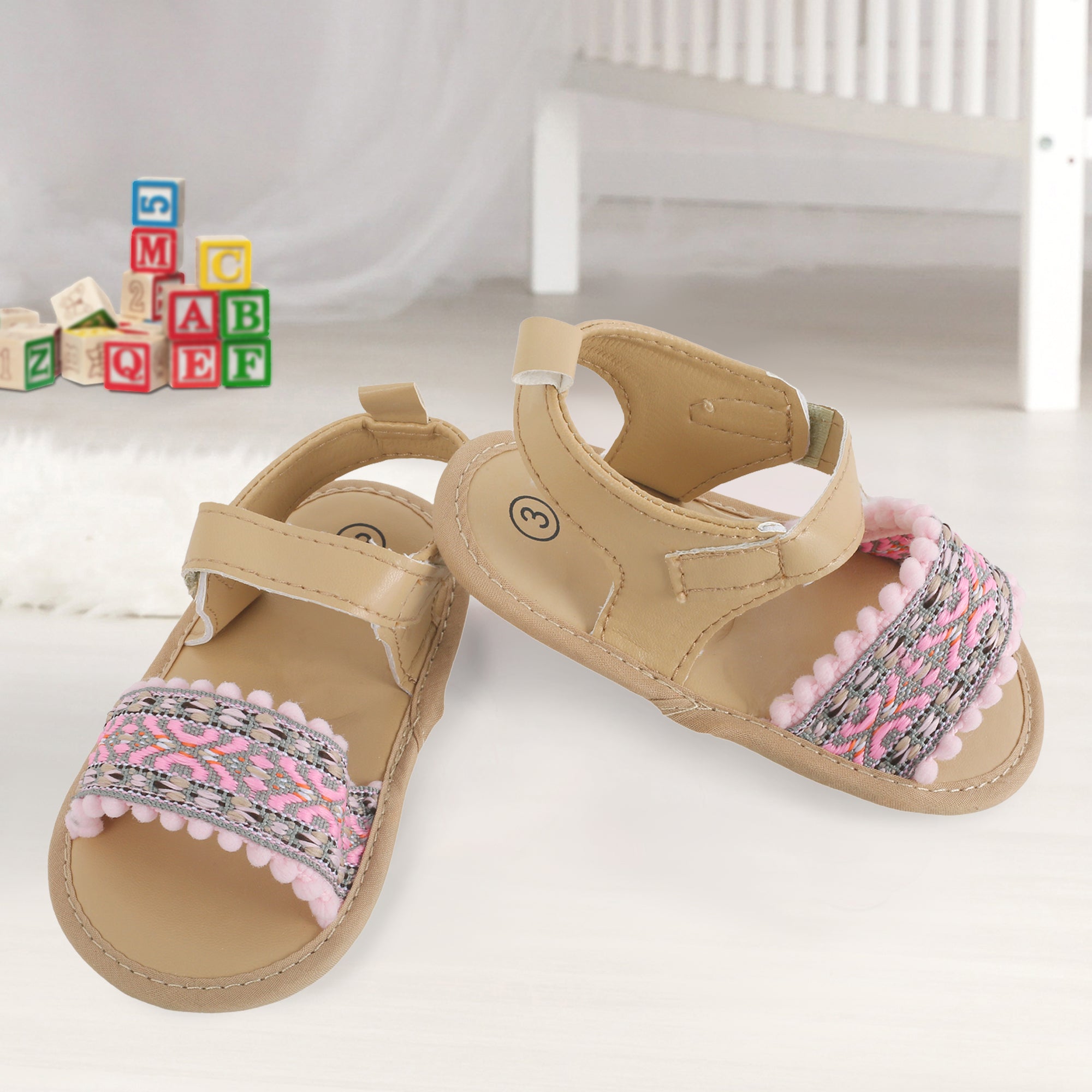 Baby Moo Embroidered Pink Sandals - Baby Moo