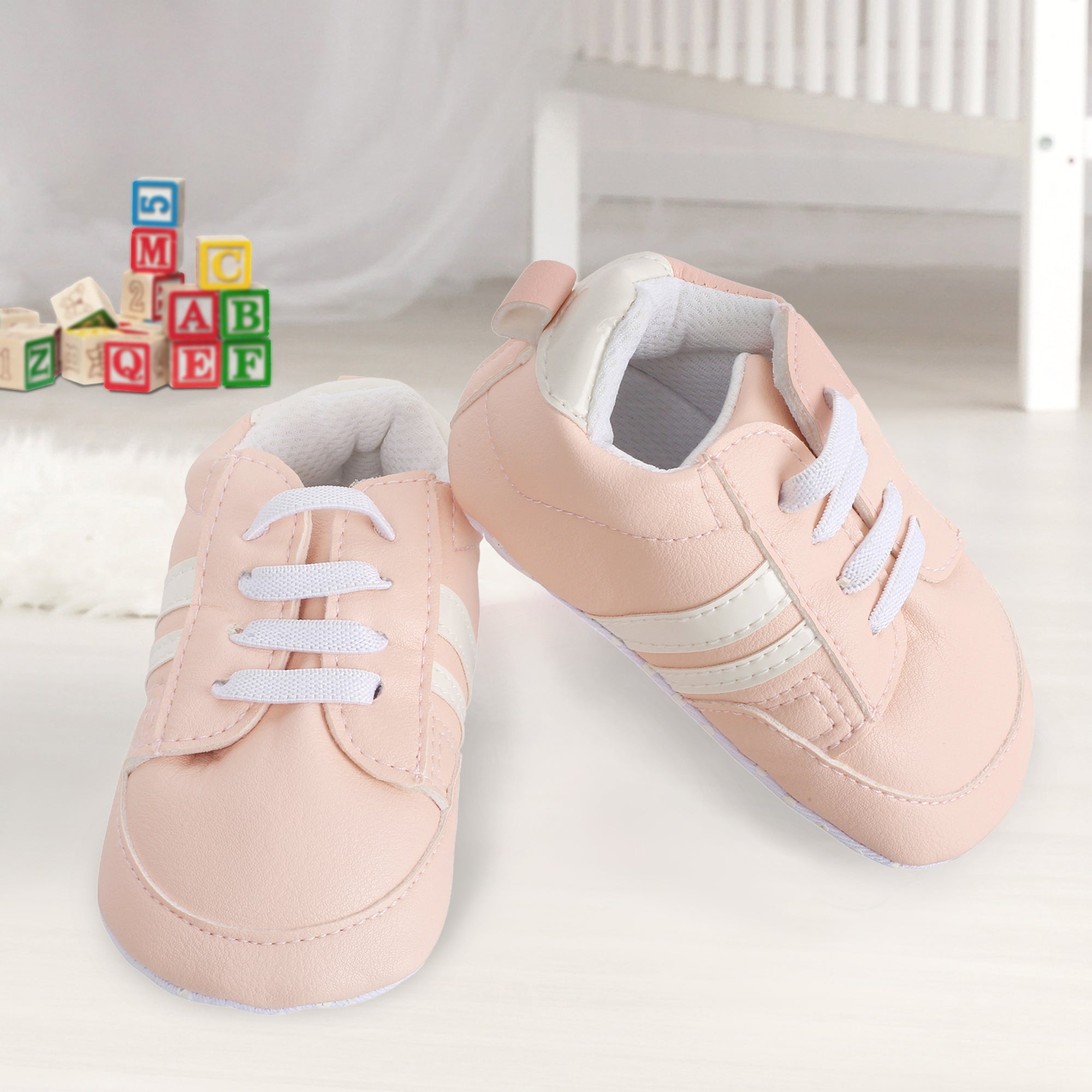 Baby Moo Striped Peach Lace Up Sneakers - Baby Moo