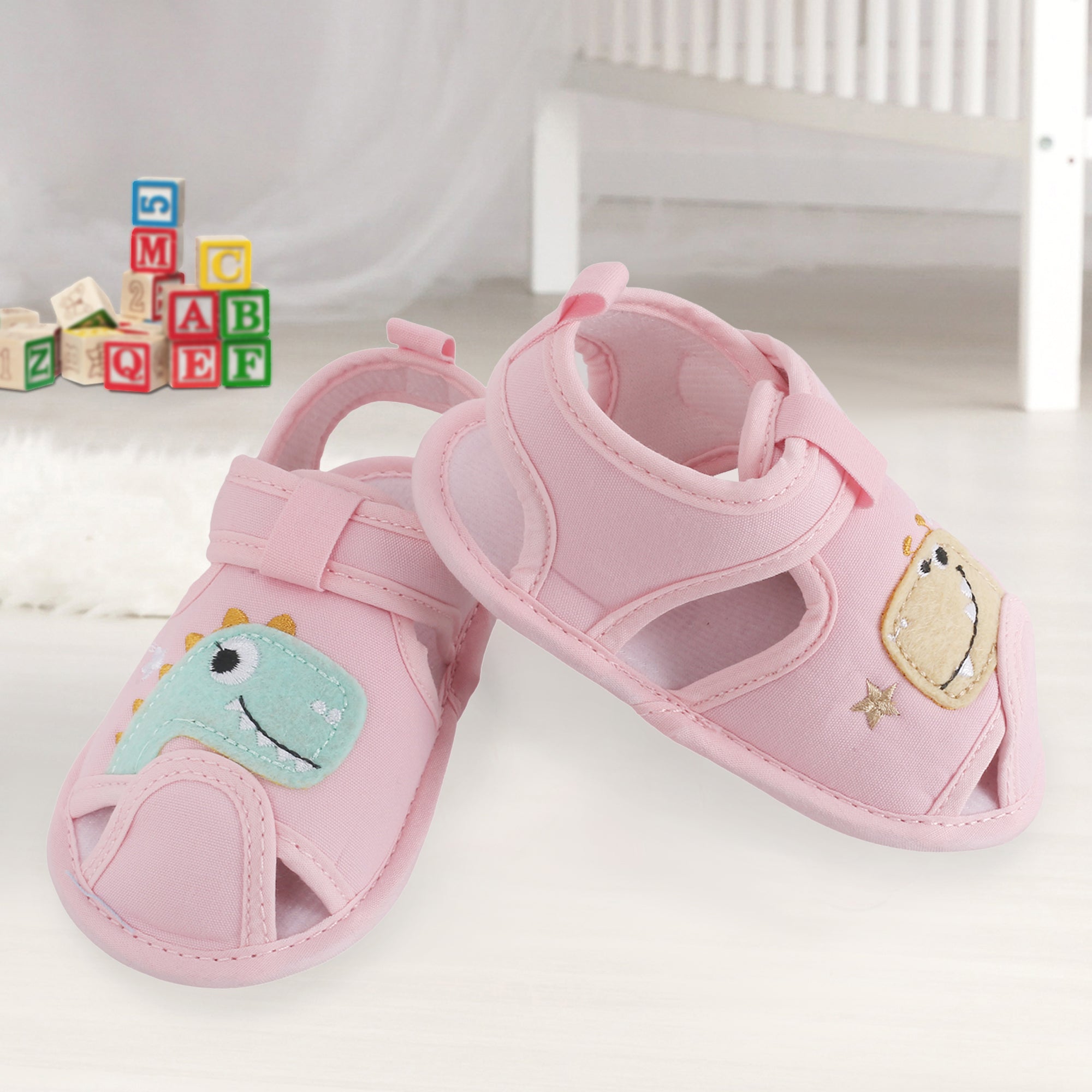 Baby Moo Dinosaur Pink Velcro Booties - Baby Moo
