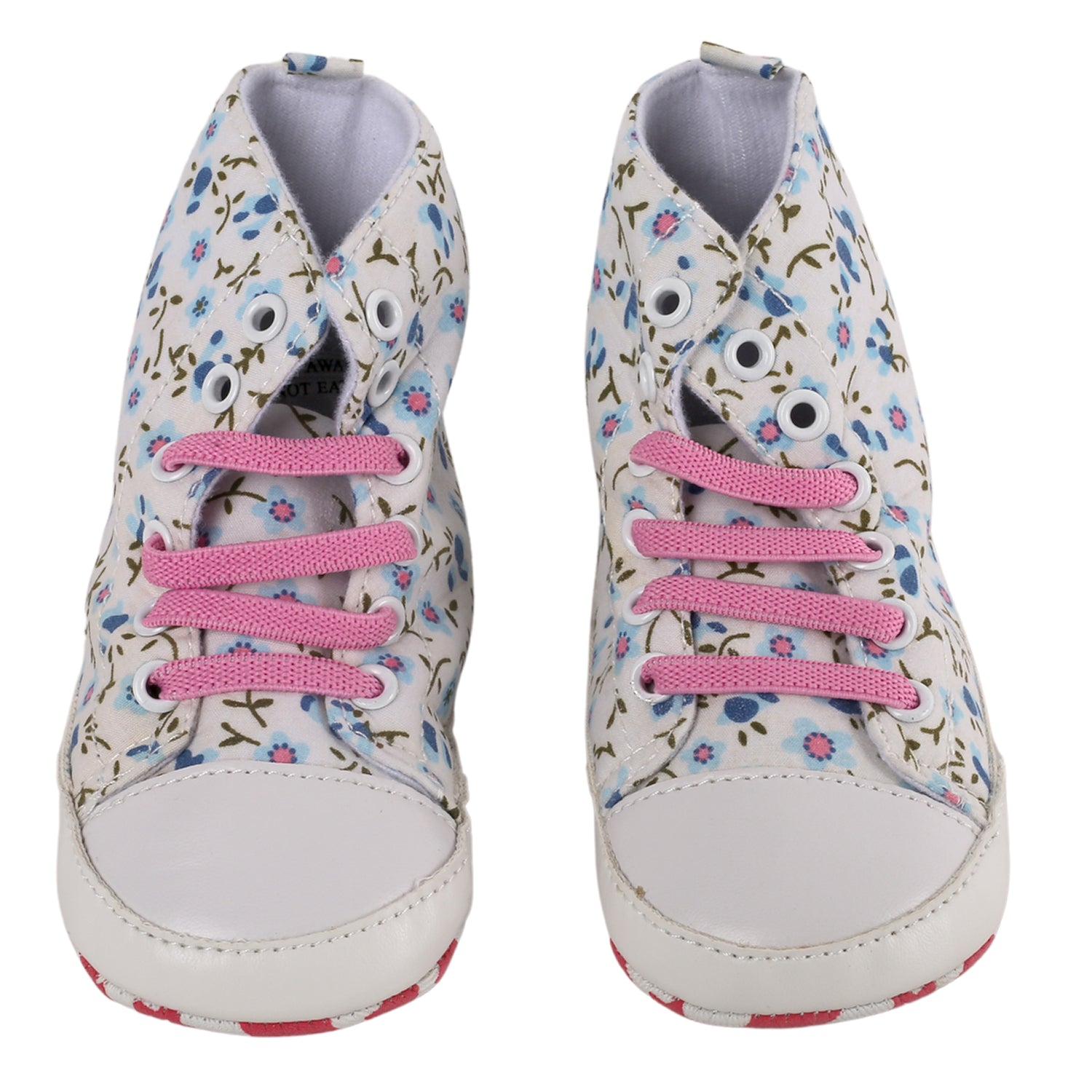 Baby Moo Floral White And Pink High Top Booties - Baby Moo