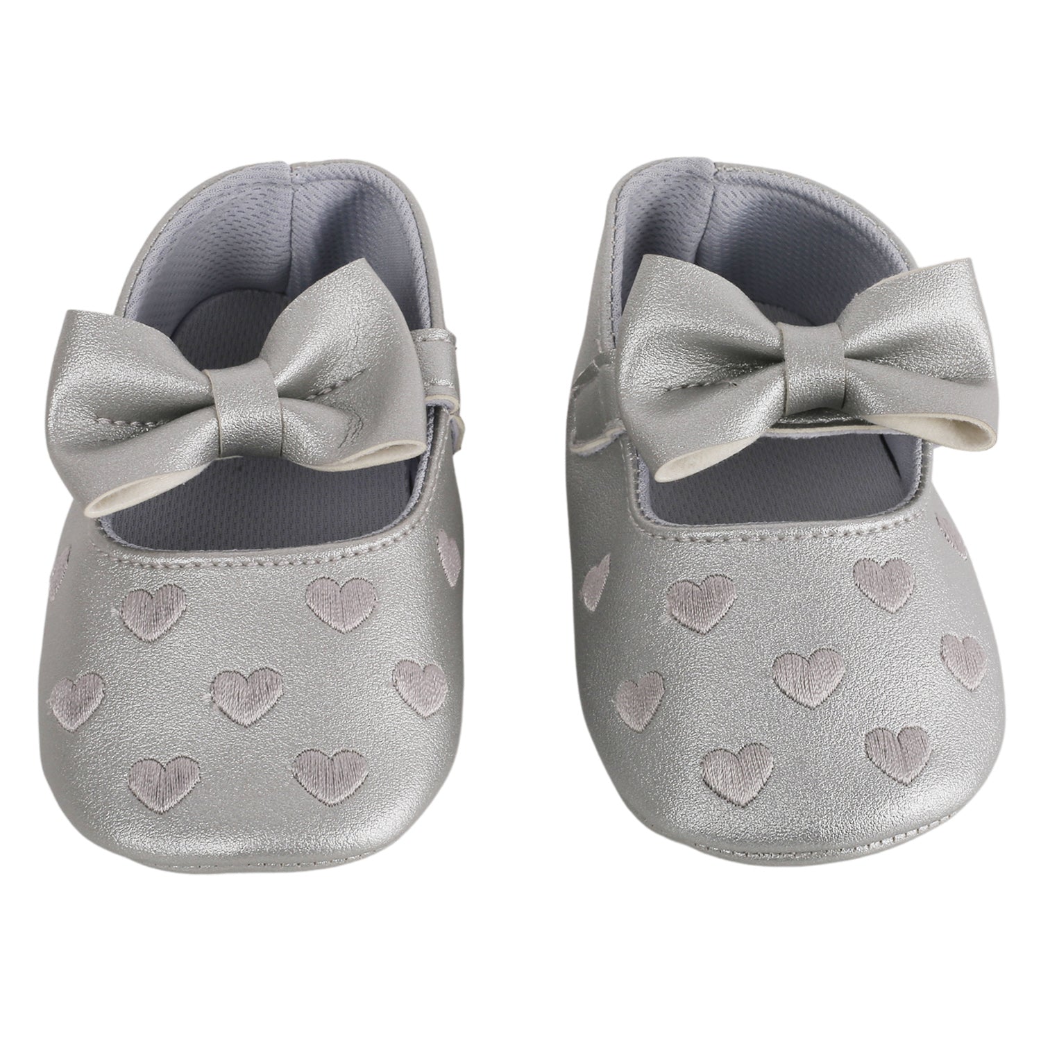 Baby Moo Hearts With Bow Silver Booties - Baby Moo