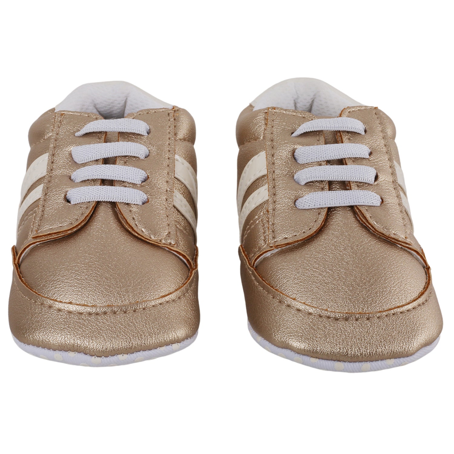 Baby Moo Striped Metallic Gold Lace Up Sneakers Booties