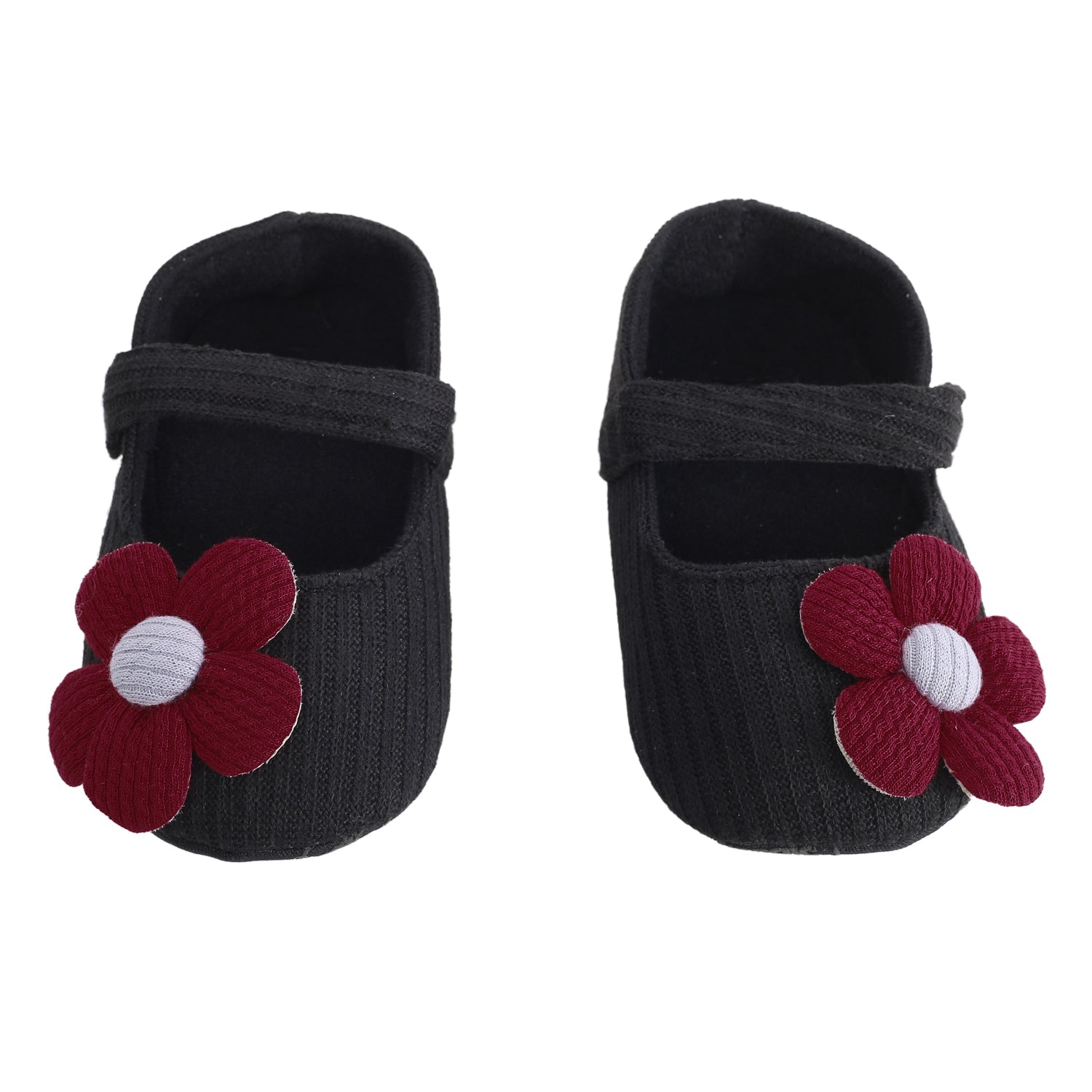 Floral Applique Black And Red Booties - Baby Moo