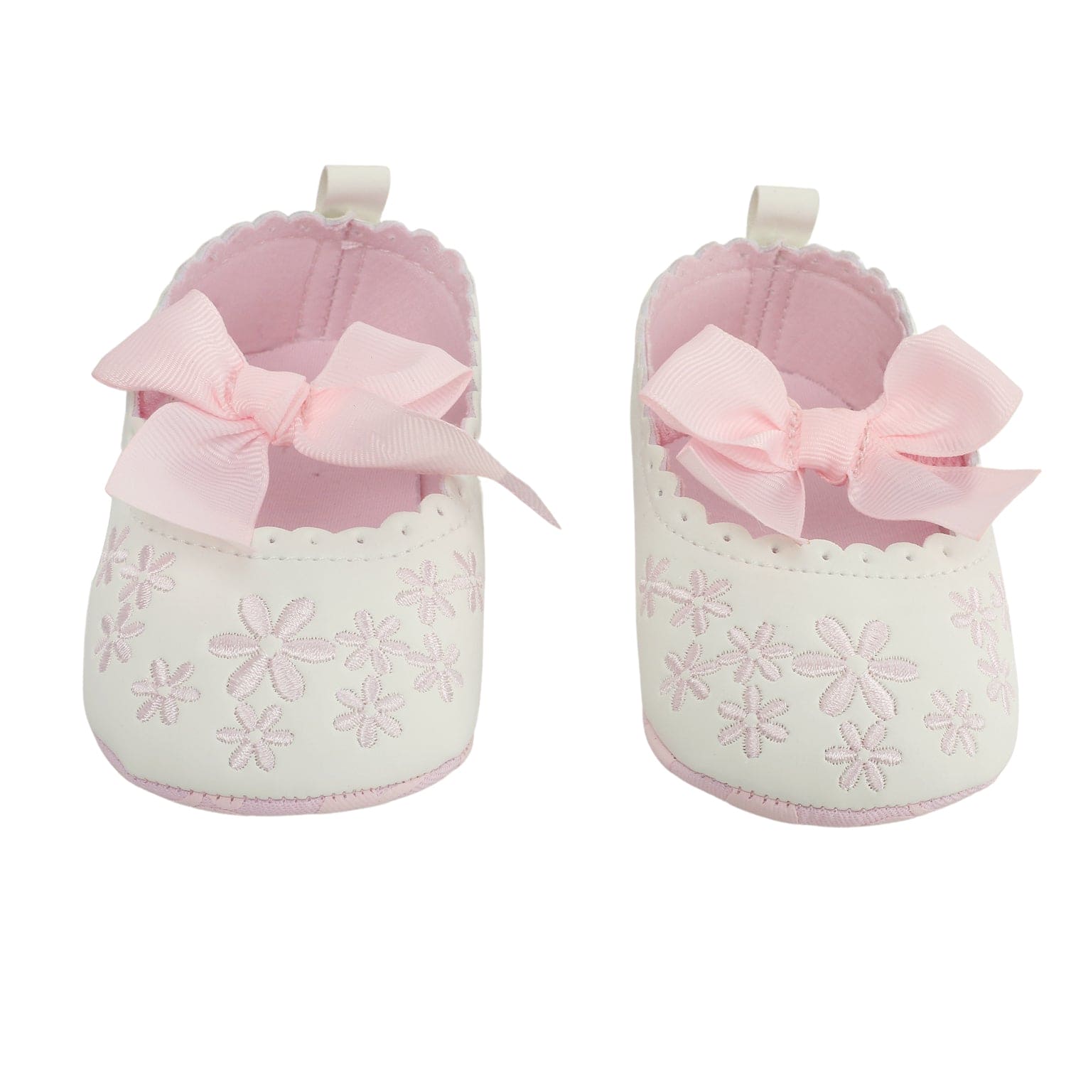 Embroidered Floral White And Pink Booties - Baby Moo