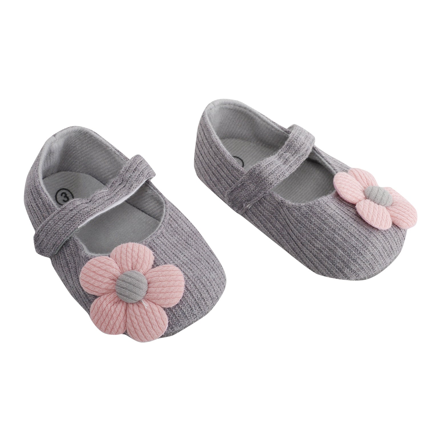 Baby Moo Floral Applique Grey And Peach Booties - Baby Moo