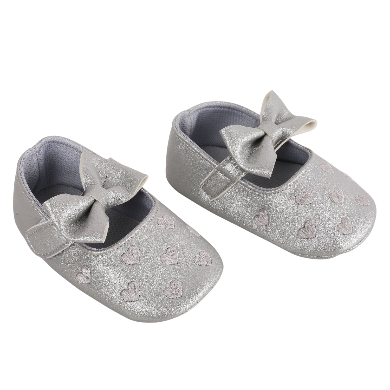 Baby Moo Hearts With Bow Silver Booties - Baby Moo