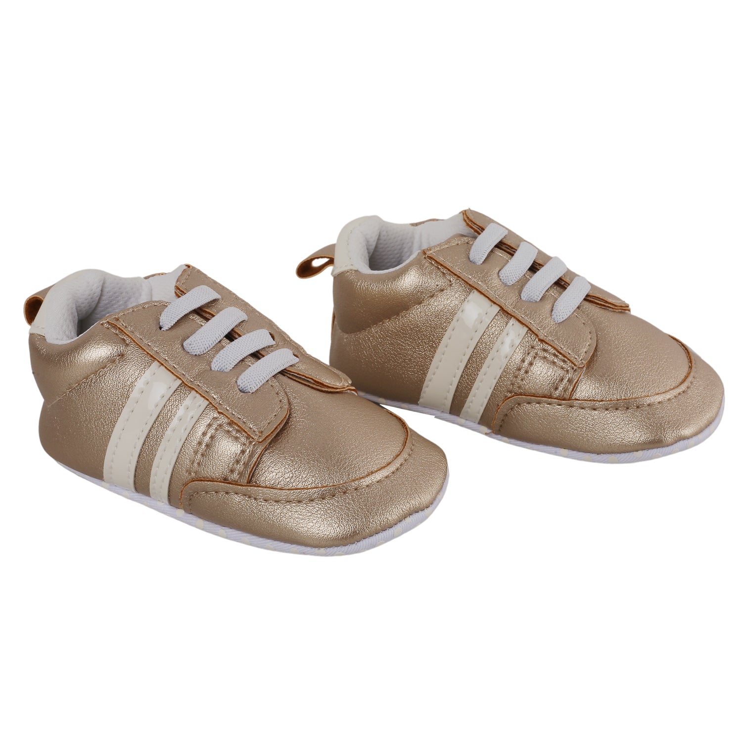 Baby Moo Striped Metallic Gold Lace Up Sneakers Booties - Baby Moo