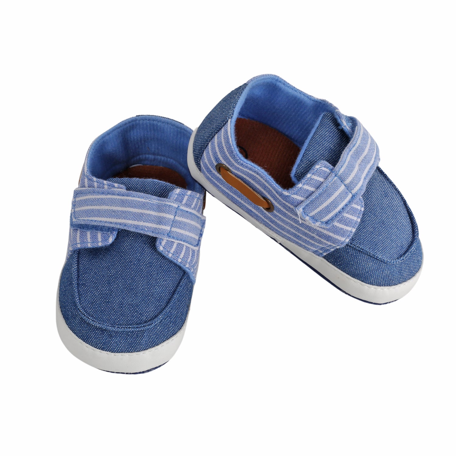 Baby Moo Striped Blue Velcro Booties - Baby Moo