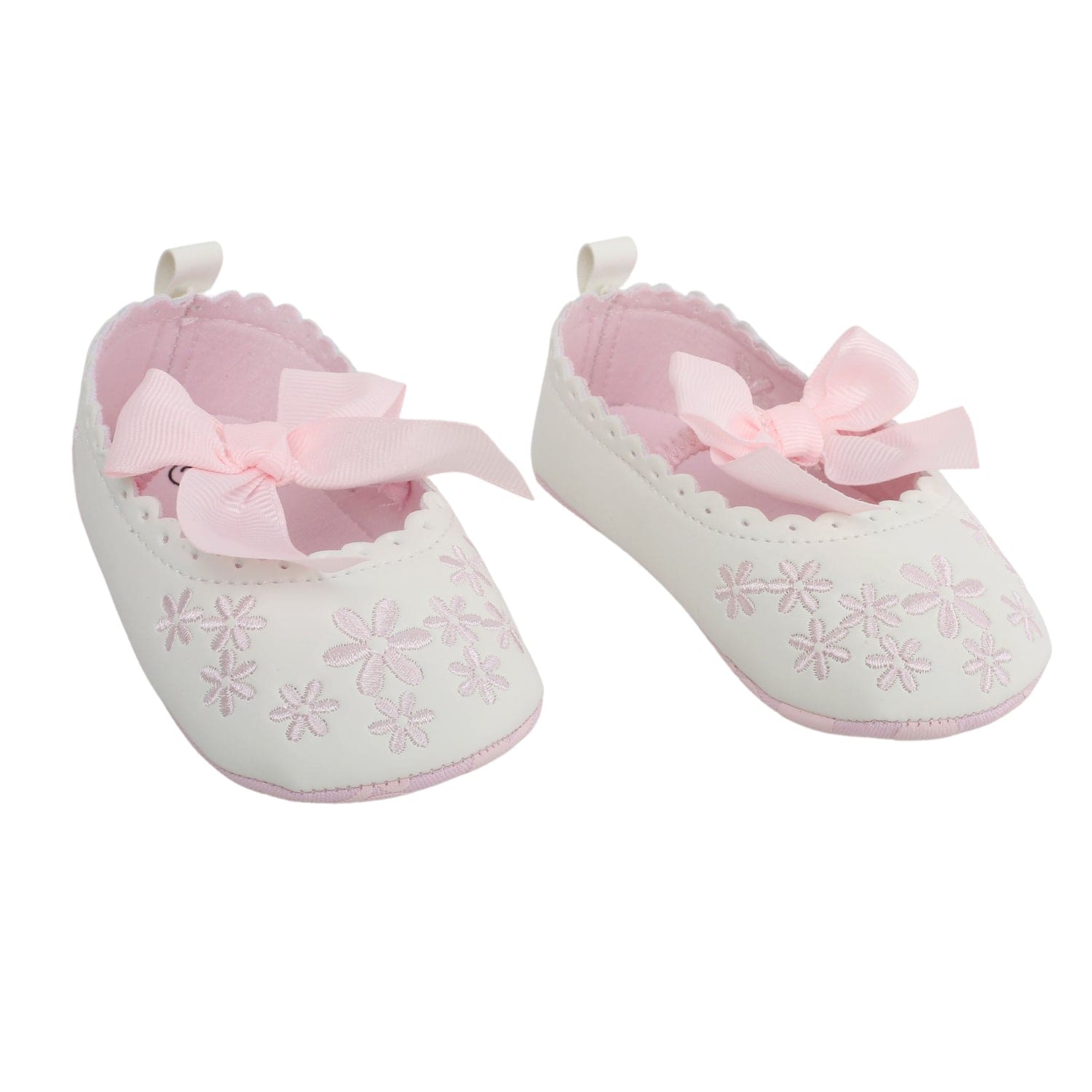 Embroidered Floral White And Pink Booties - Baby Moo