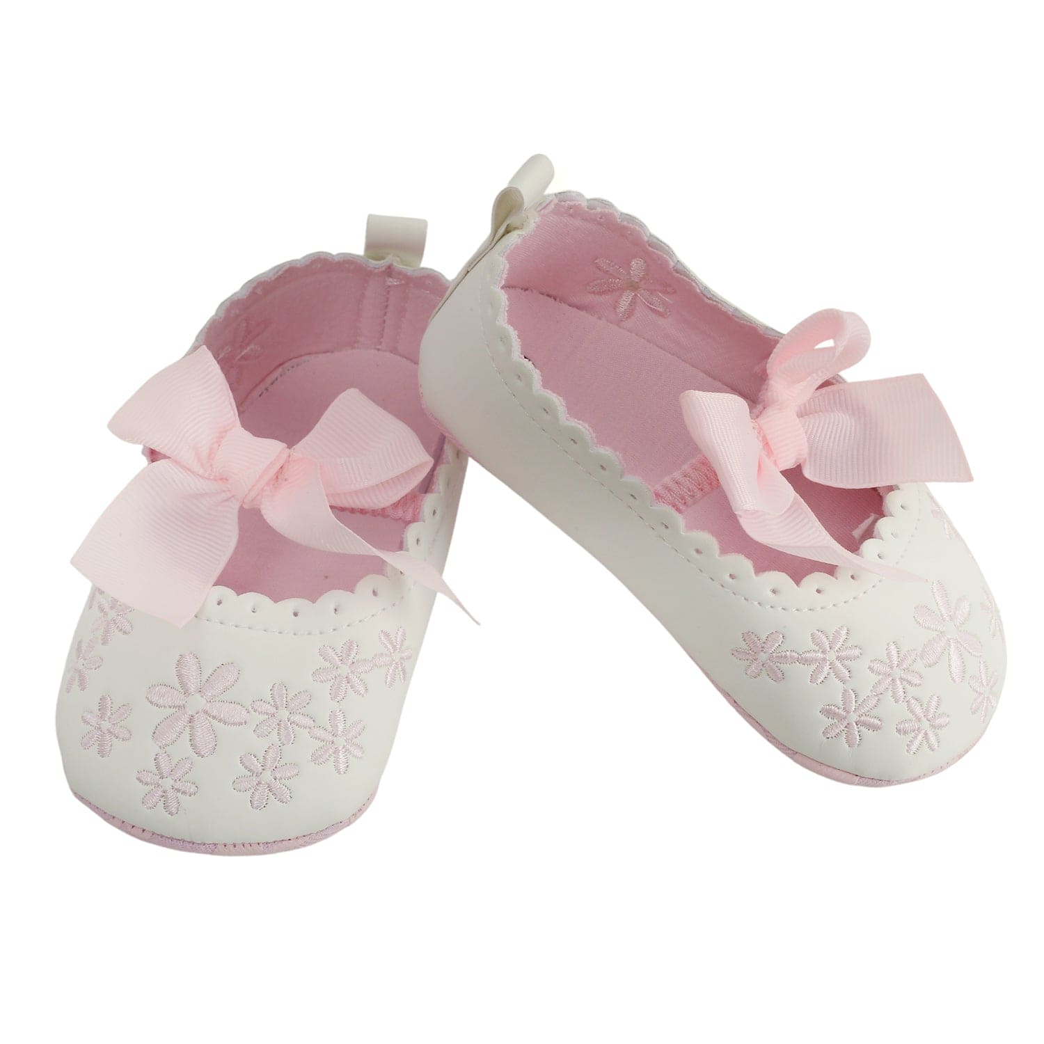 Embroidered Floral White And Pink Booties - Baby Moo