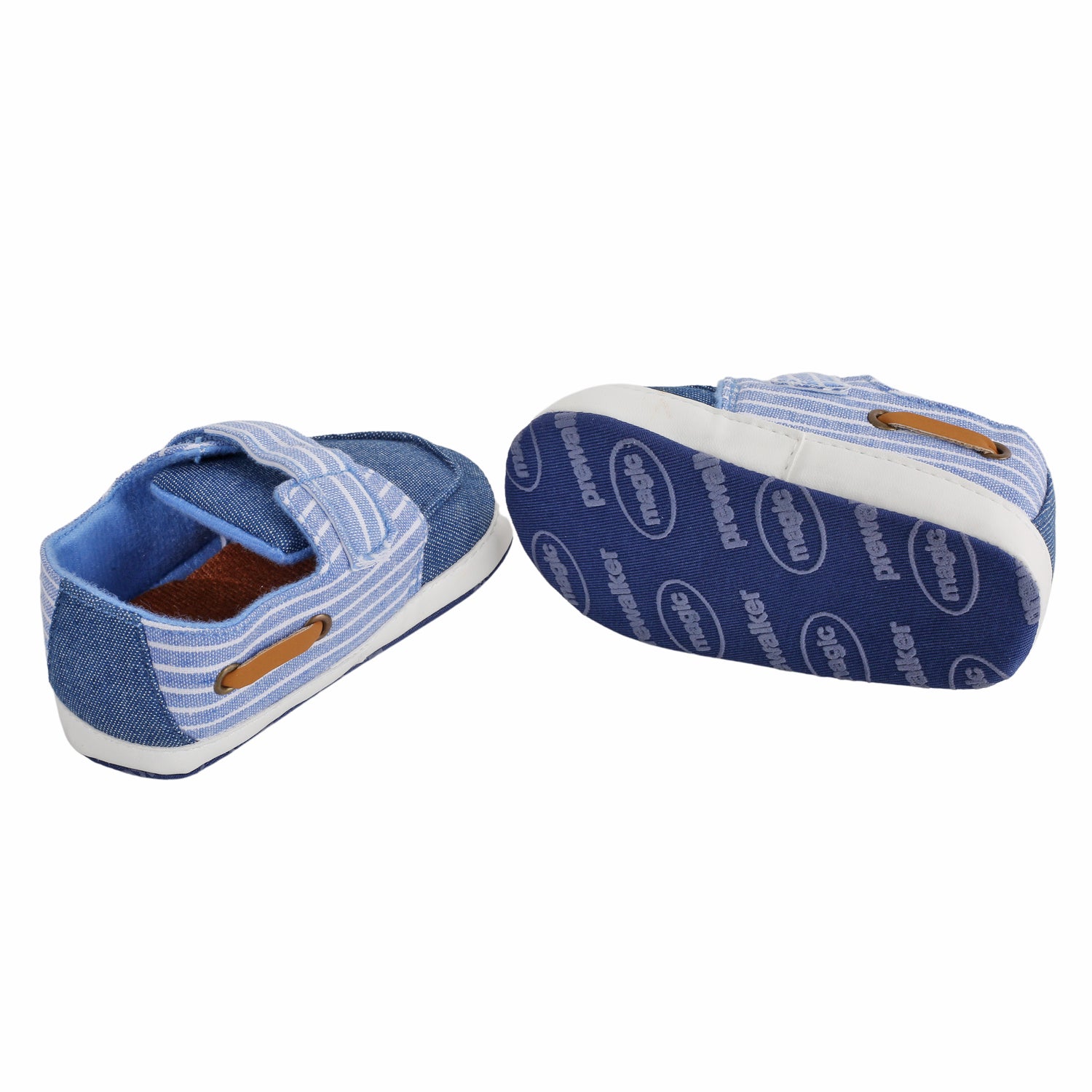 Baby Moo Striped Blue Velcro Booties - Baby Moo