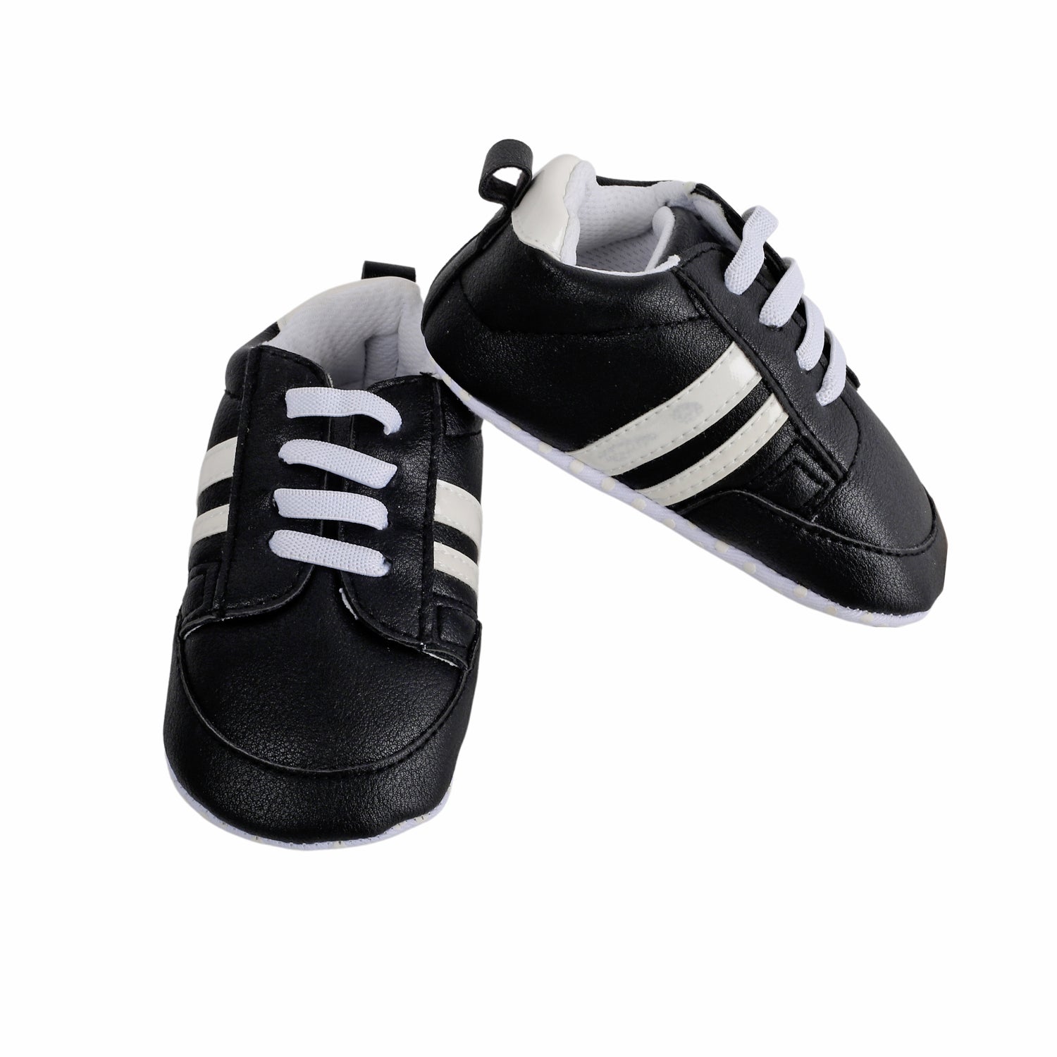Baby Moo White Stripes On Black Sneakers - Baby Moo