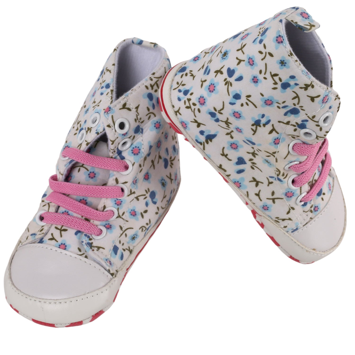 Baby Moo Floral White And Pink High Top Booties - Baby Moo