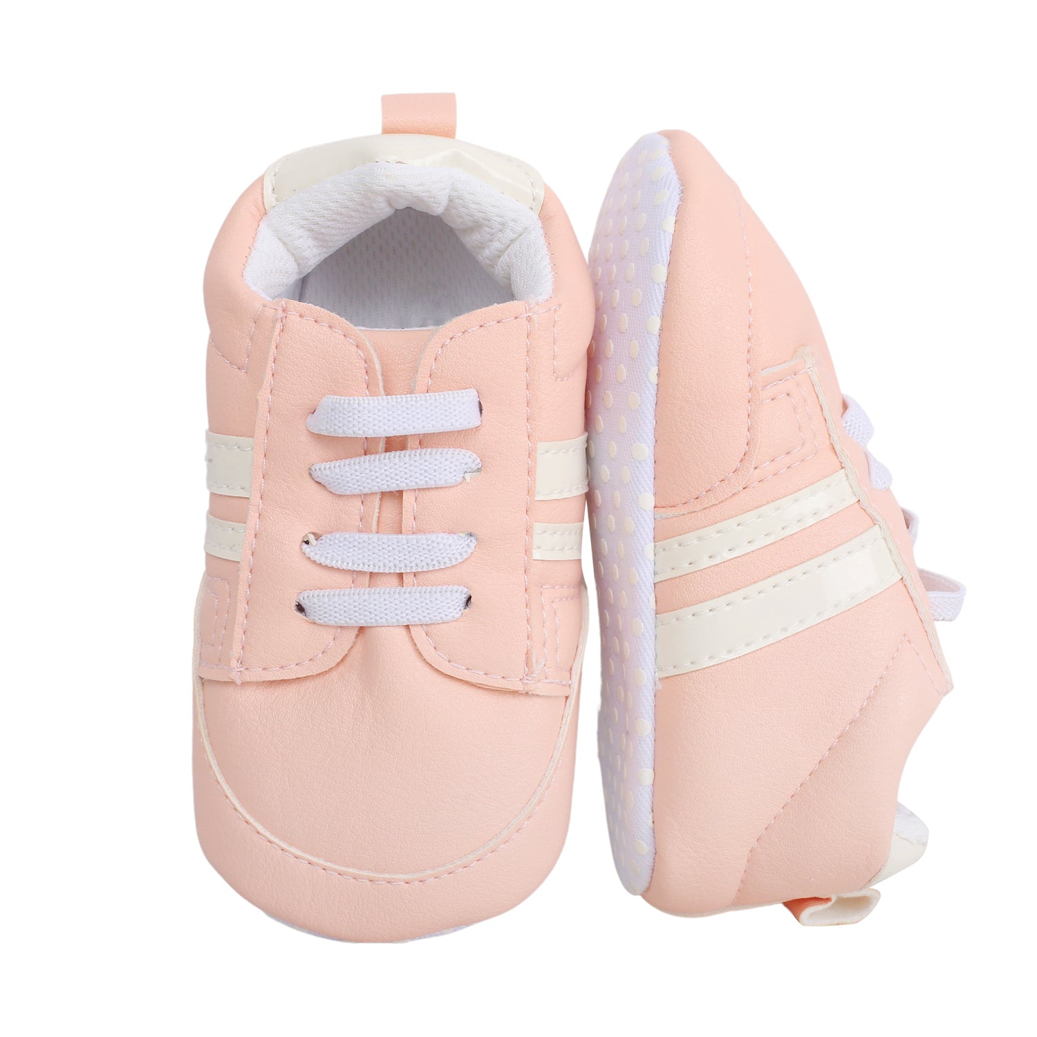 Baby Moo Striped Peach Lace Up Sneakers - Baby Moo