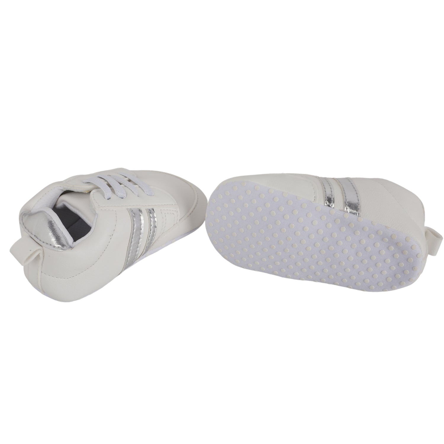 Baby Moo Metallic Silver Striped White Sneakers - Baby Moo