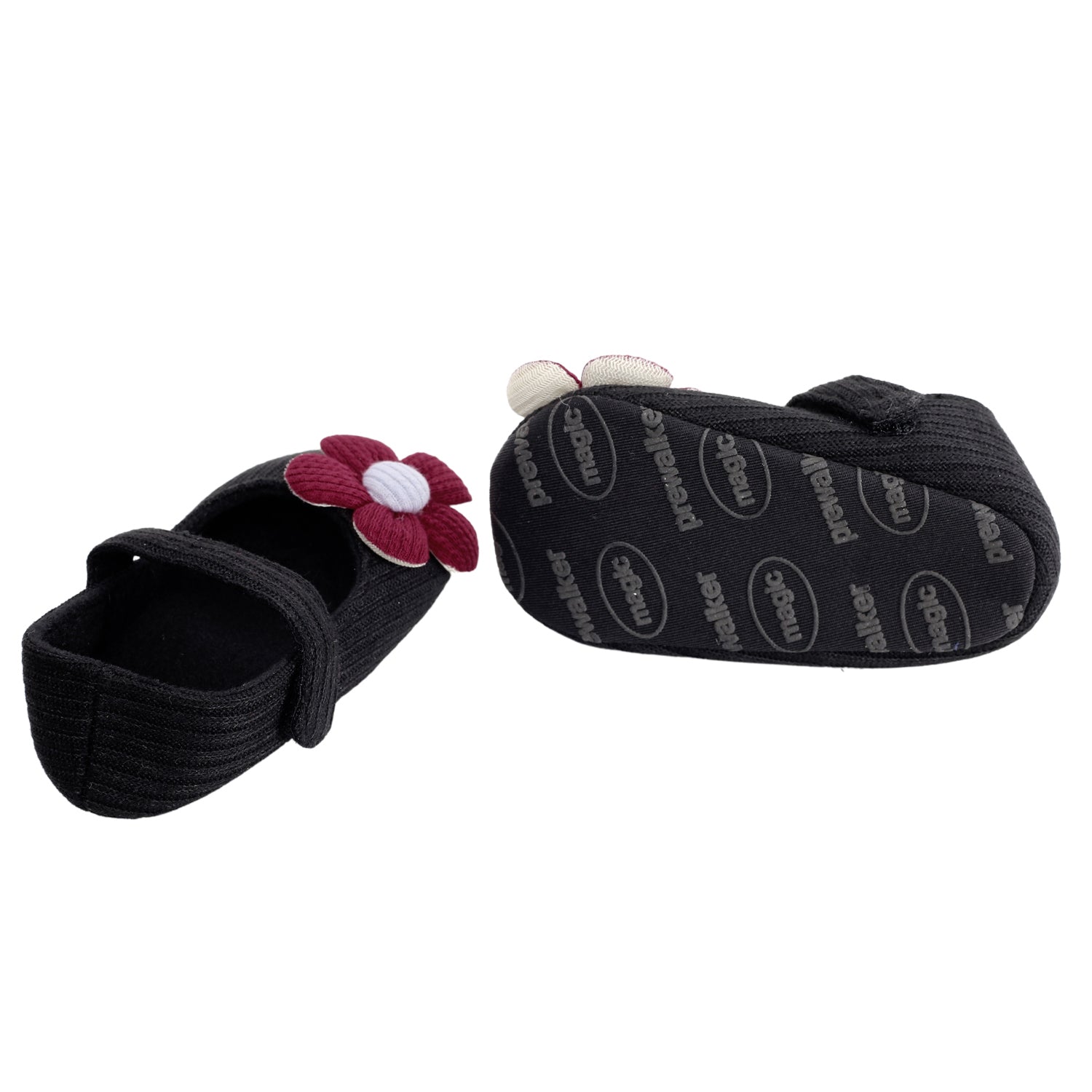 Floral Applique Black And Red Booties - Baby Moo