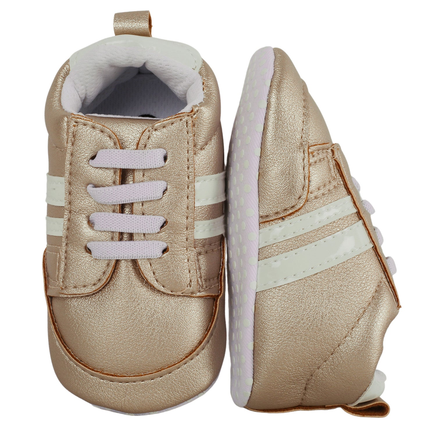 Baby Moo Striped Metallic Gold Lace Up Sneakers Booties - Baby Moo