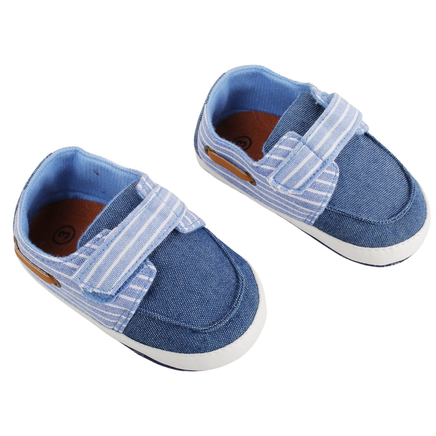 Baby Moo Striped Blue Velcro Booties