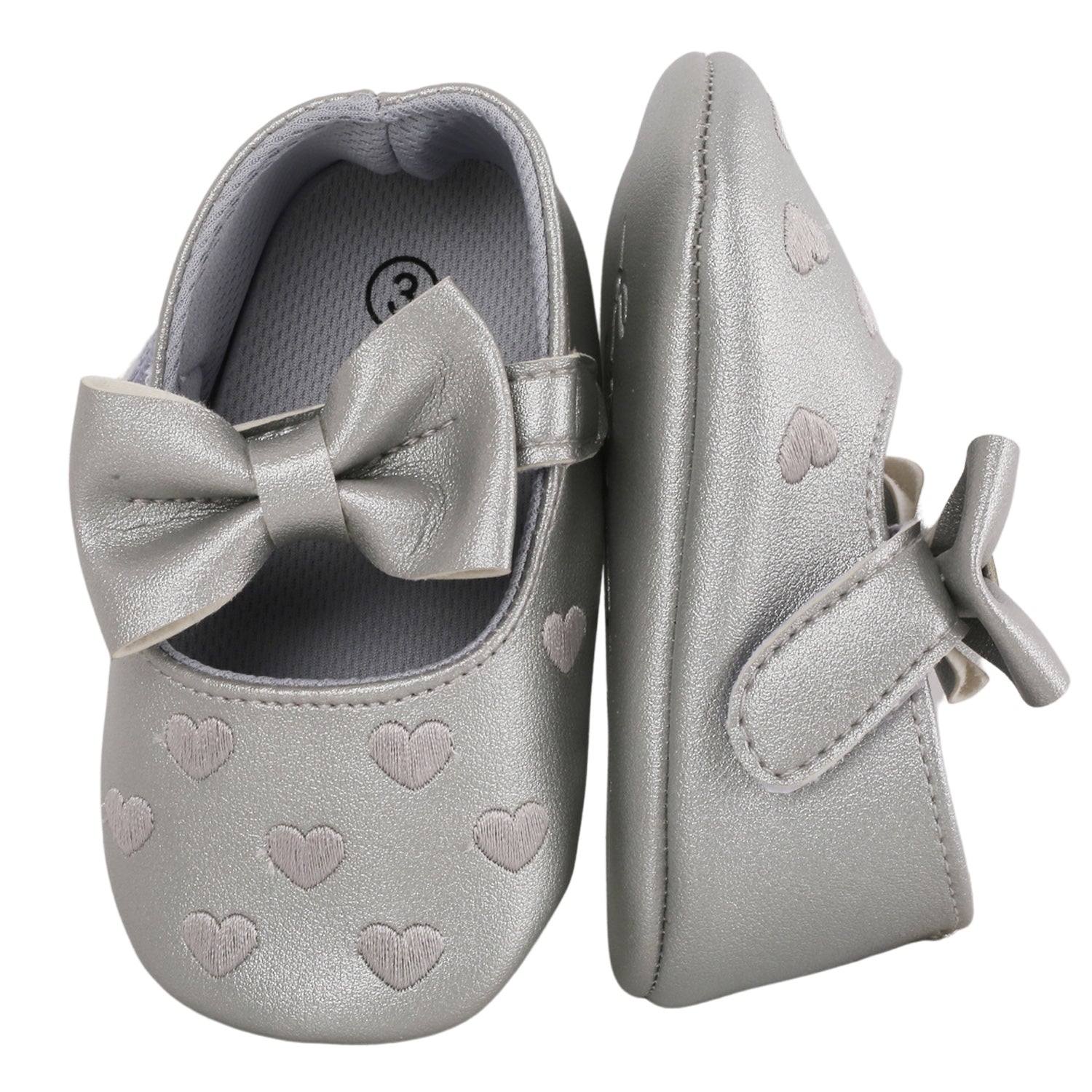 Baby Moo Hearts With Bow Silver Booties - Baby Moo