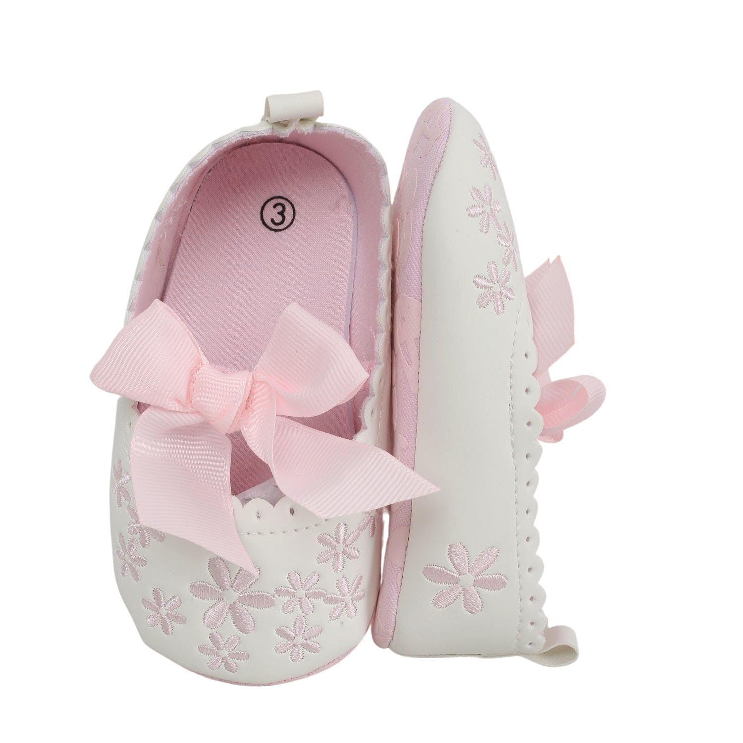 Embroidered Floral White And Pink Booties - Baby Moo