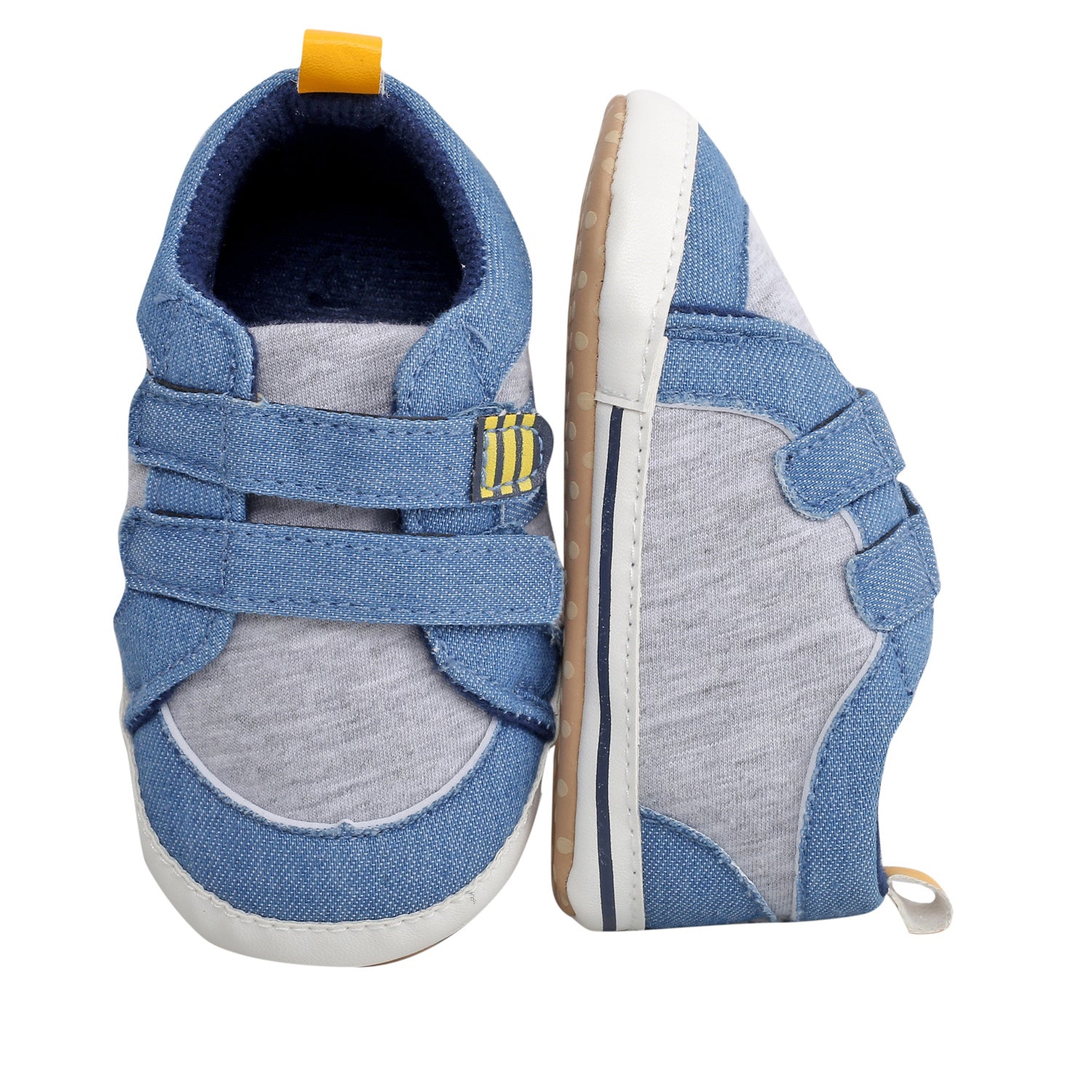 Casual Blue And Grey Velcro Booties - Baby Moo