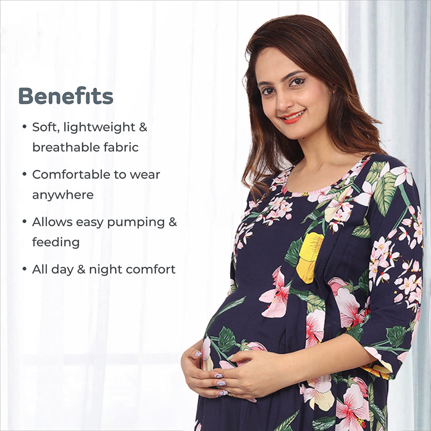 Baby Moo Half Sleeves Comfortable Nursing And Maternity Dress With Poc