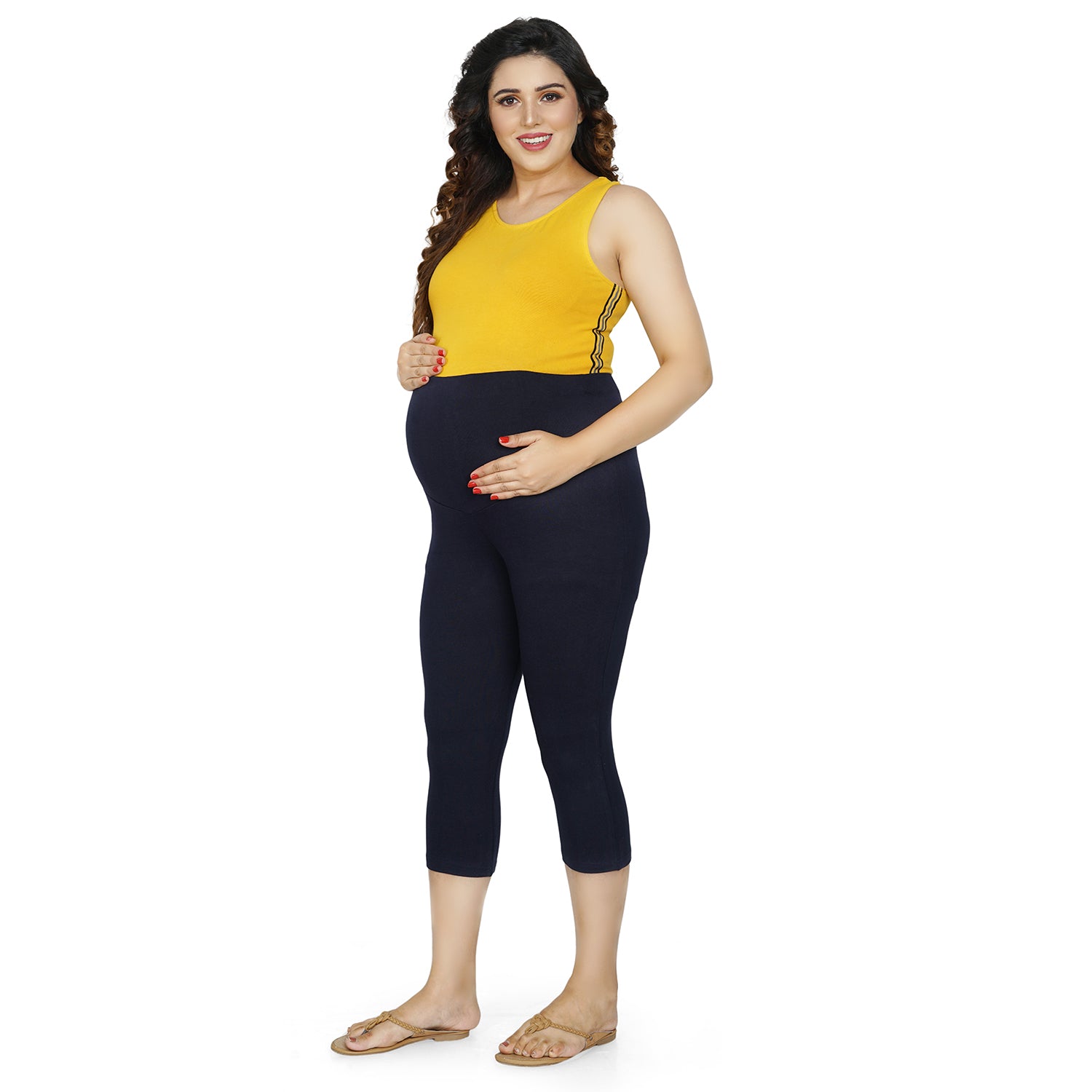 Baby Moo Soft And Comfy Mid-Calf Length Maternity Pant Solid - Navy Blue