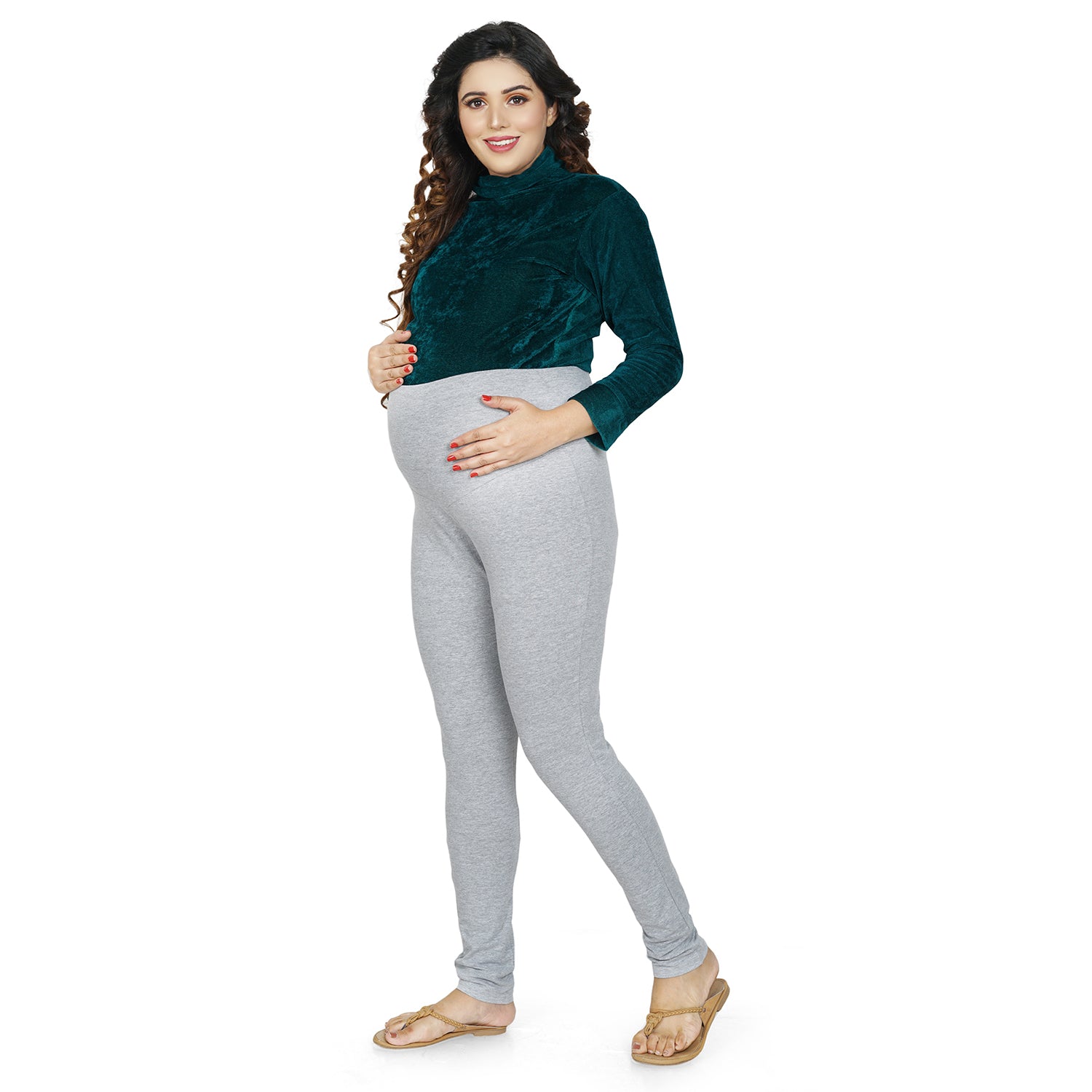 Baby Moo Soft And Comfy Full Length Maternity Leggings Solid - Grey