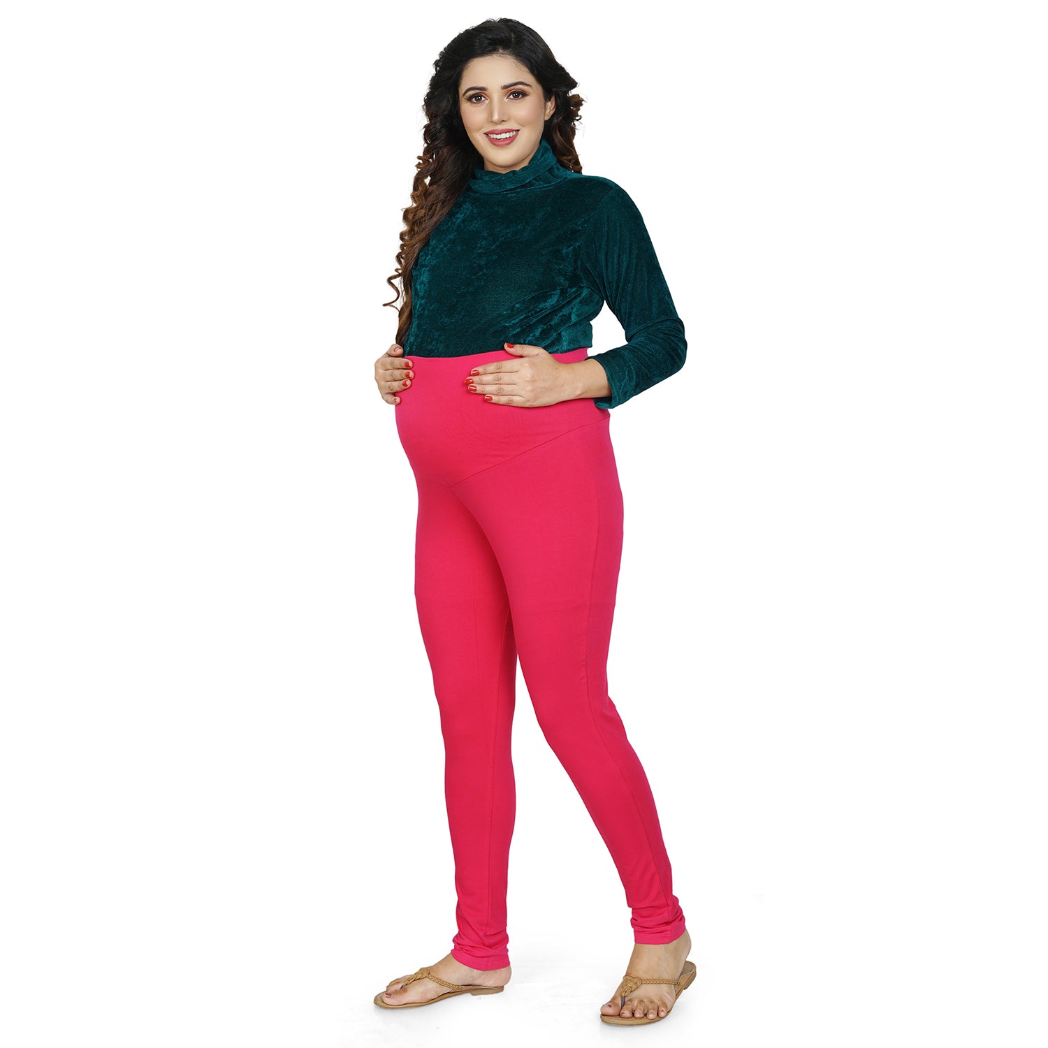Baby Moo Soft And Comfy Full Length Maternity Leggings Solid - Pink - Baby Moo