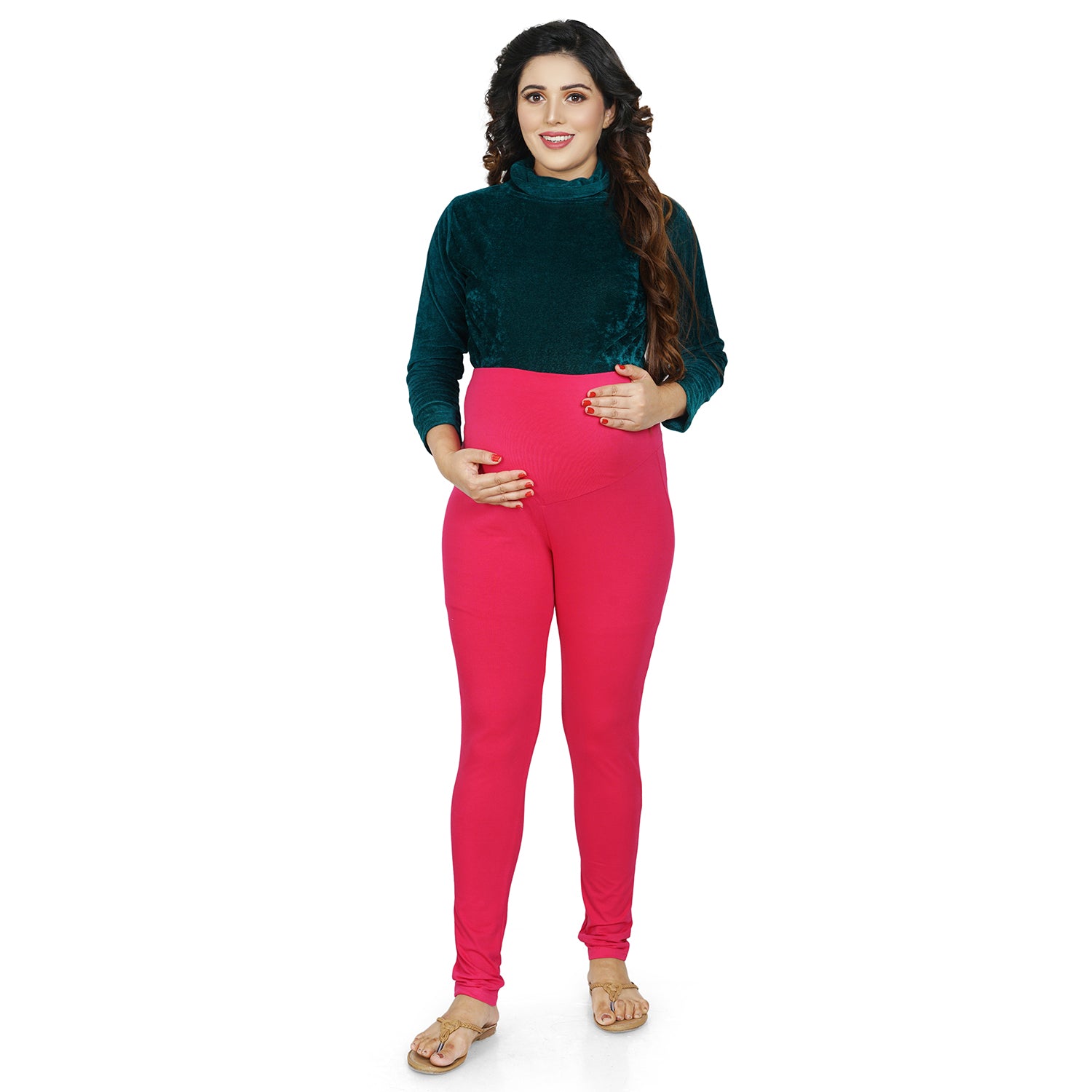 Baby Moo Soft And Comfy Full Length Maternity Leggings Solid - Pink