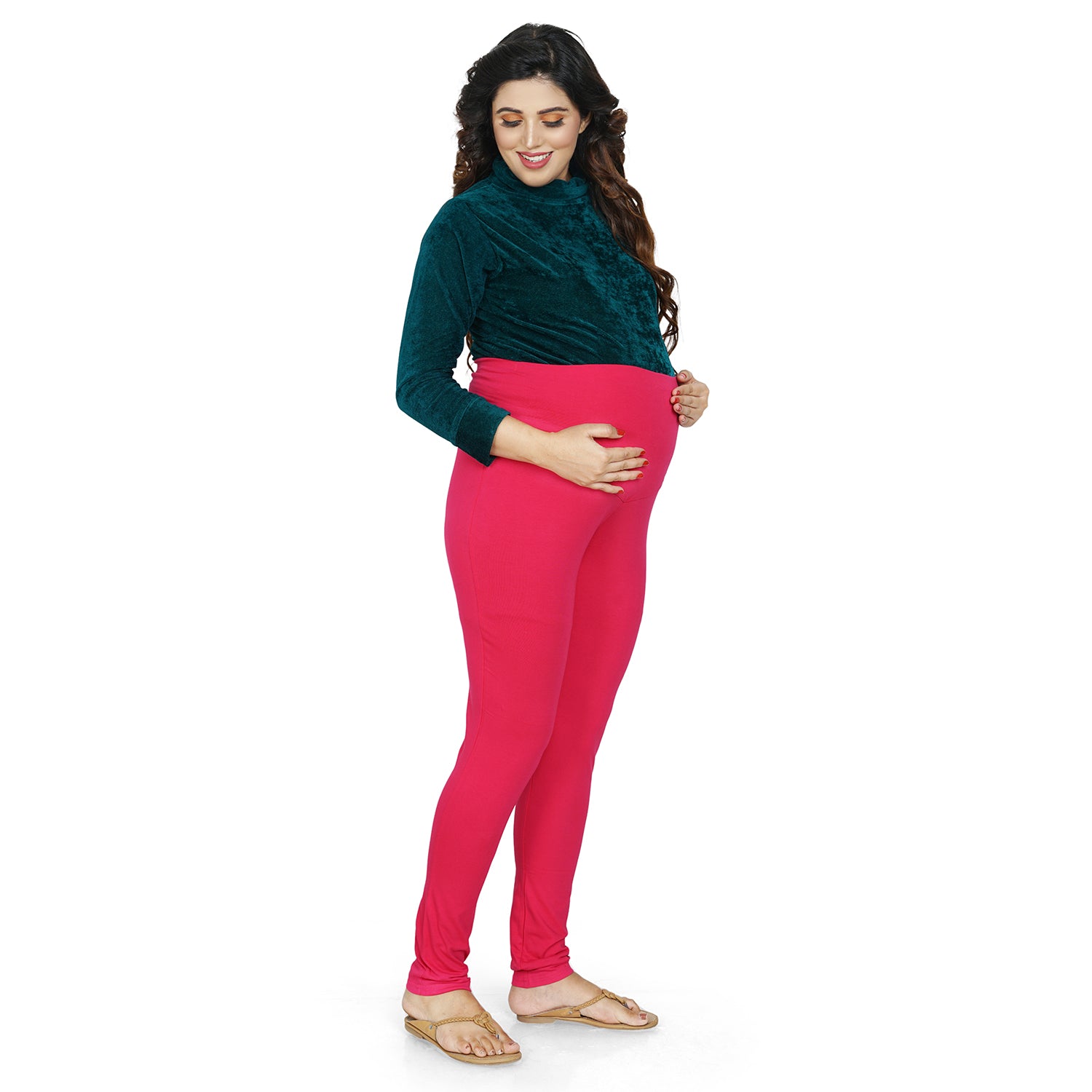 Baby Moo Soft And Comfy Full Length Maternity Leggings Solid - Pink - Baby Moo