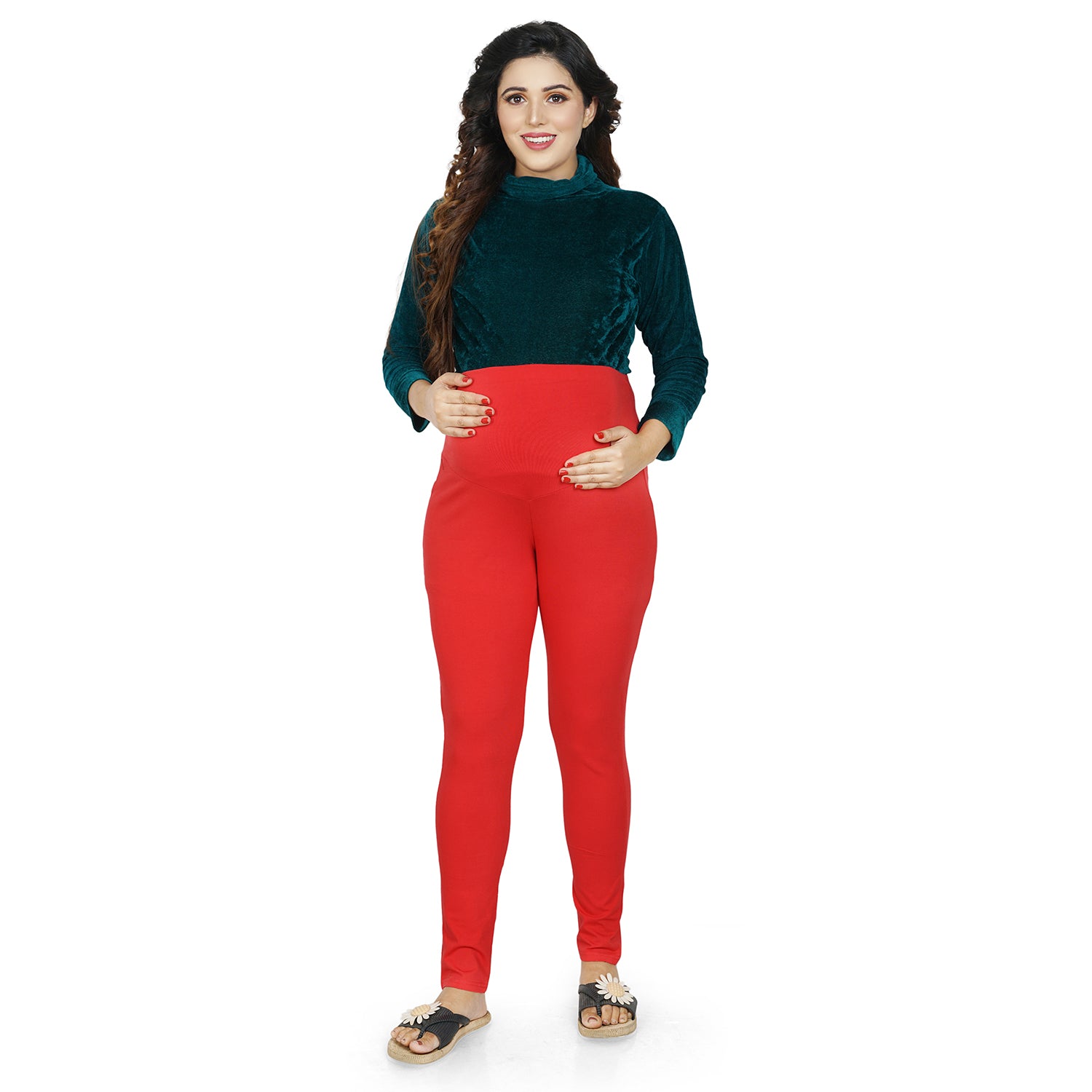 Baby Moo Soft And Comfy Full Length Maternity Leggings Solid - Red
