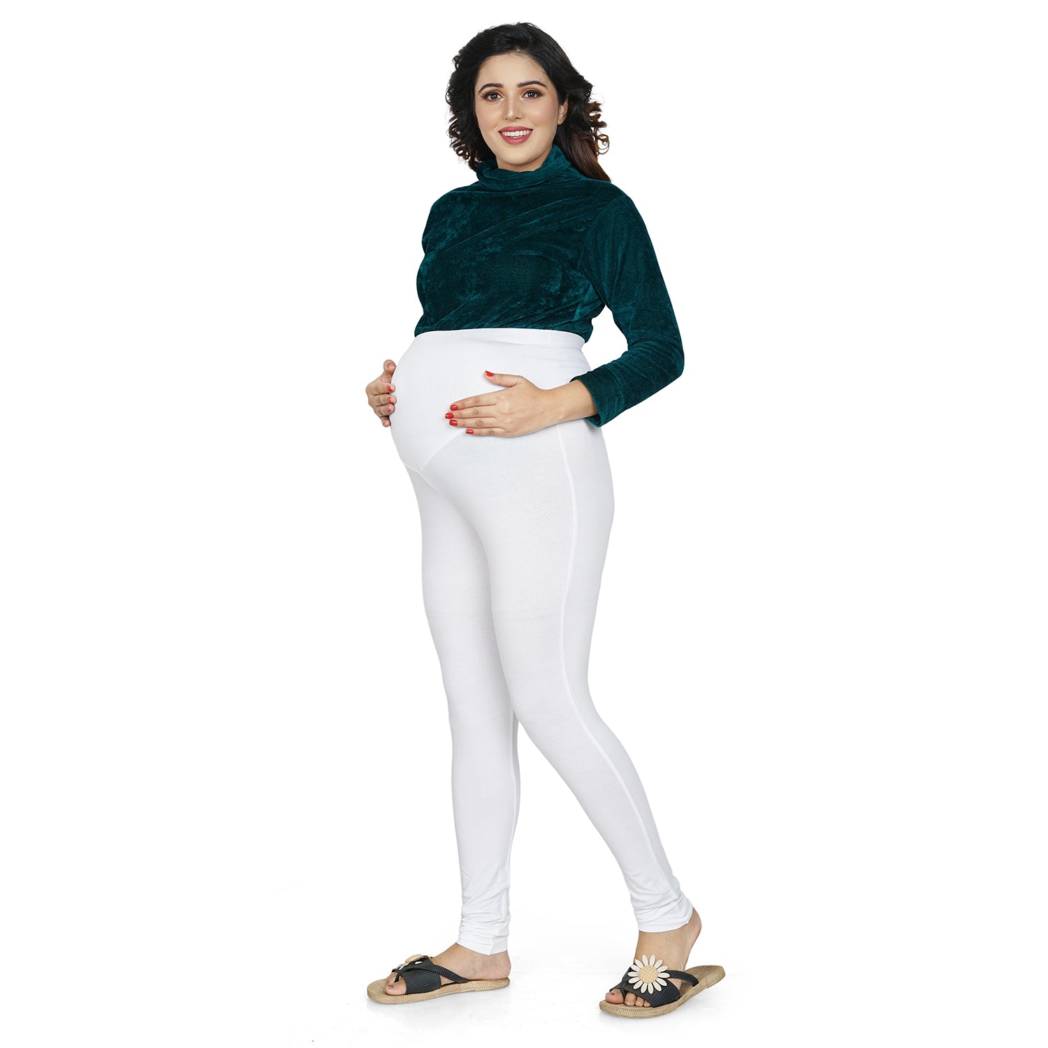 Baby Moo Soft And Comfy Full Length Maternity Leggings Solid - White