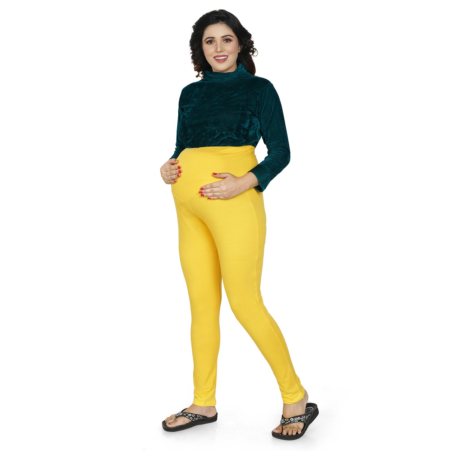 Baby Moo Soft And Comfy Full Length Maternity Leggings Solid - Yellow