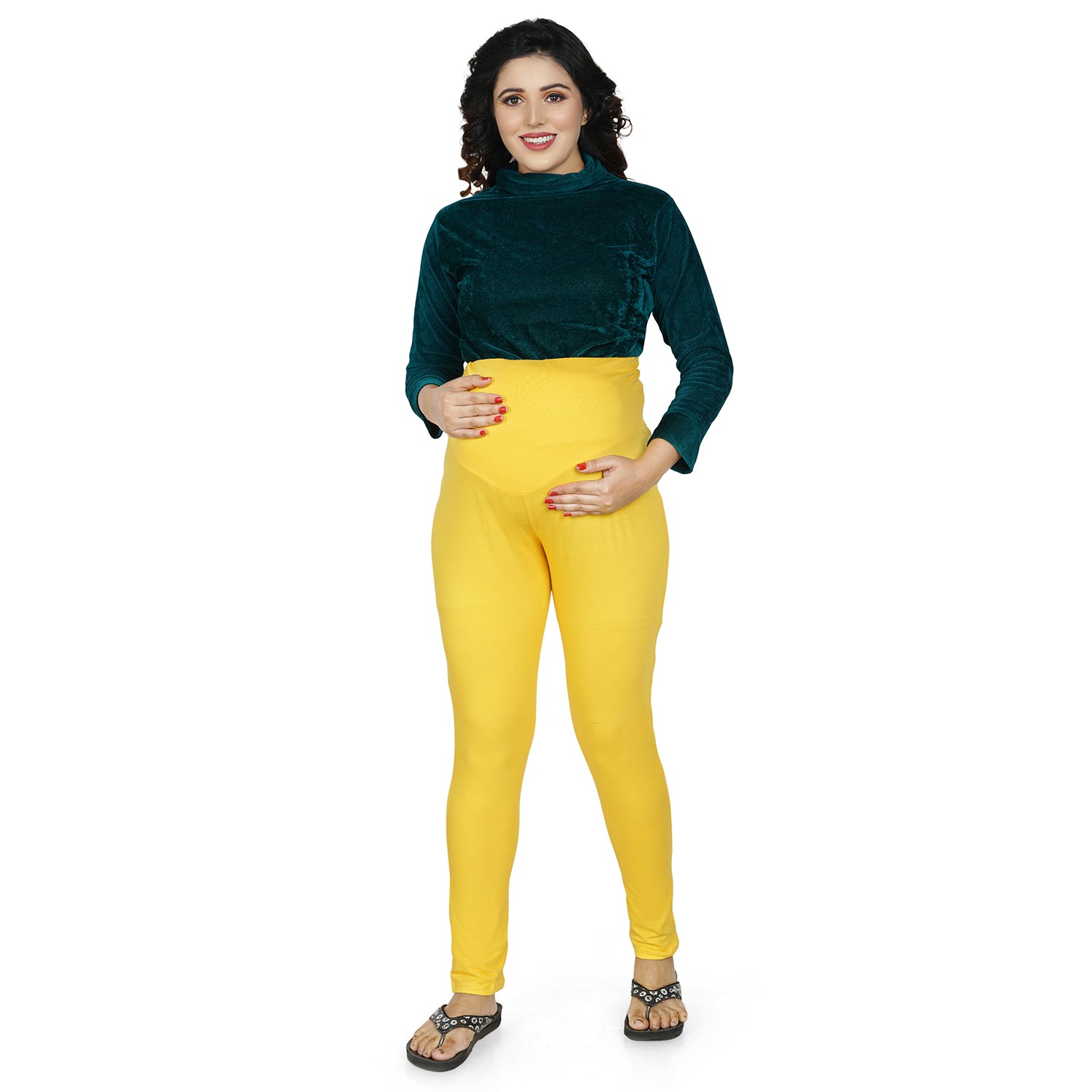 Baby Moo Soft And Comfy Full Length Maternity Leggings Solid - Yellow