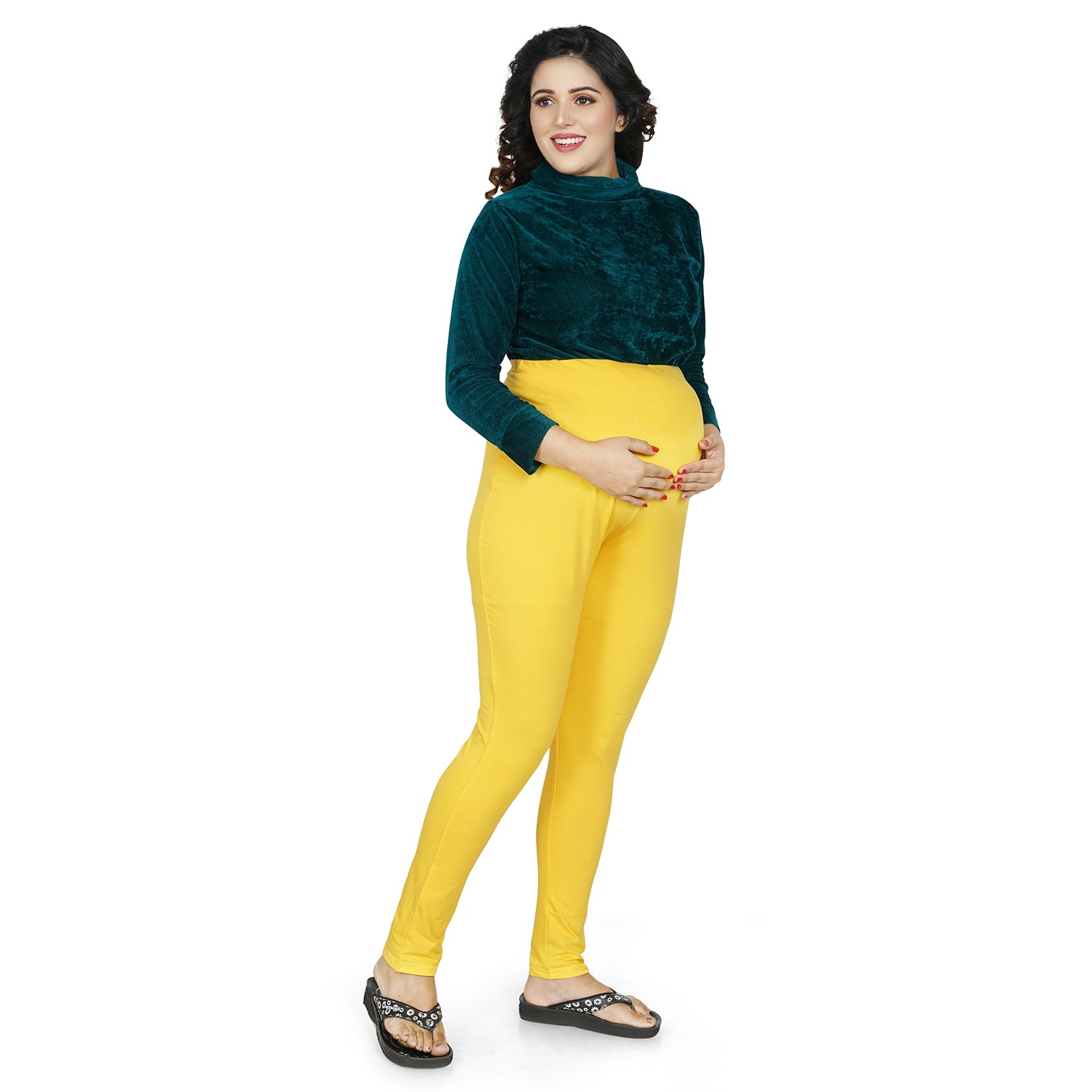 Baby Moo Soft And Comfy Full Length Maternity Leggings Solid - Yellow - Baby Moo