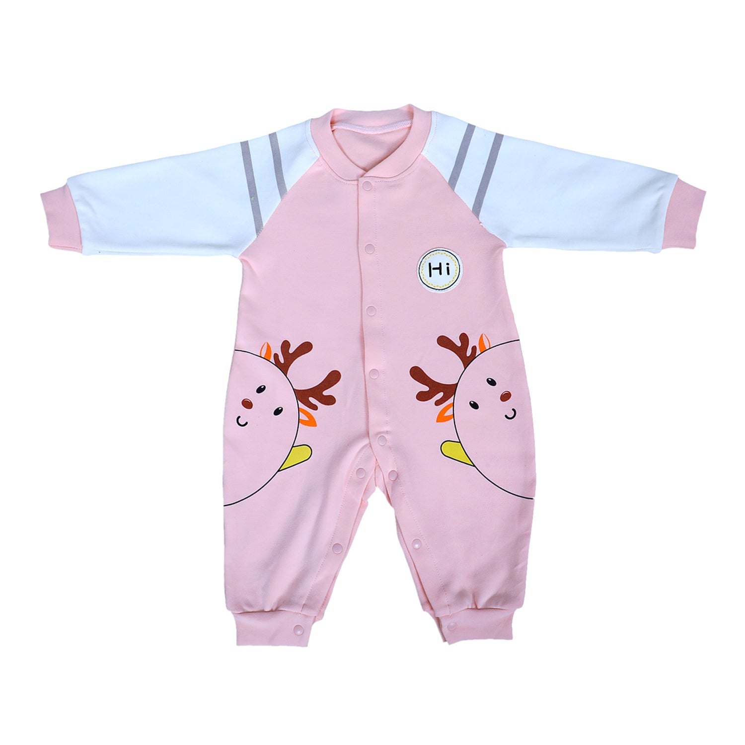 Hi Reindeer Full Sleeves One-Piece Snap Button Bodysuit - Pink - Baby Moo