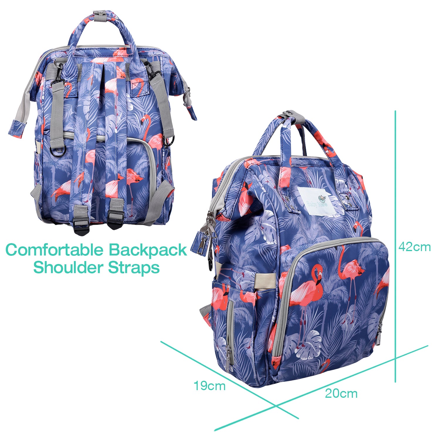 Diaper Bag 
Maternity Backpack Flamingo Blue - Baby Moo