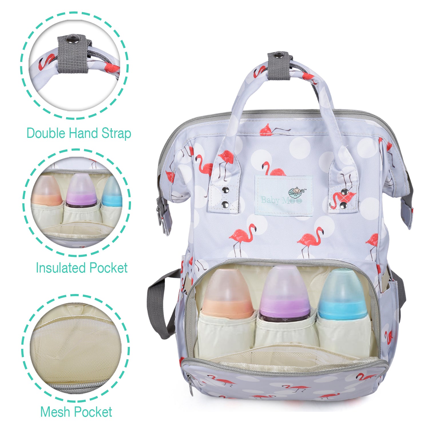 Diaper Bag 
Maternity Backpack Flamingo Gery - Baby Moo