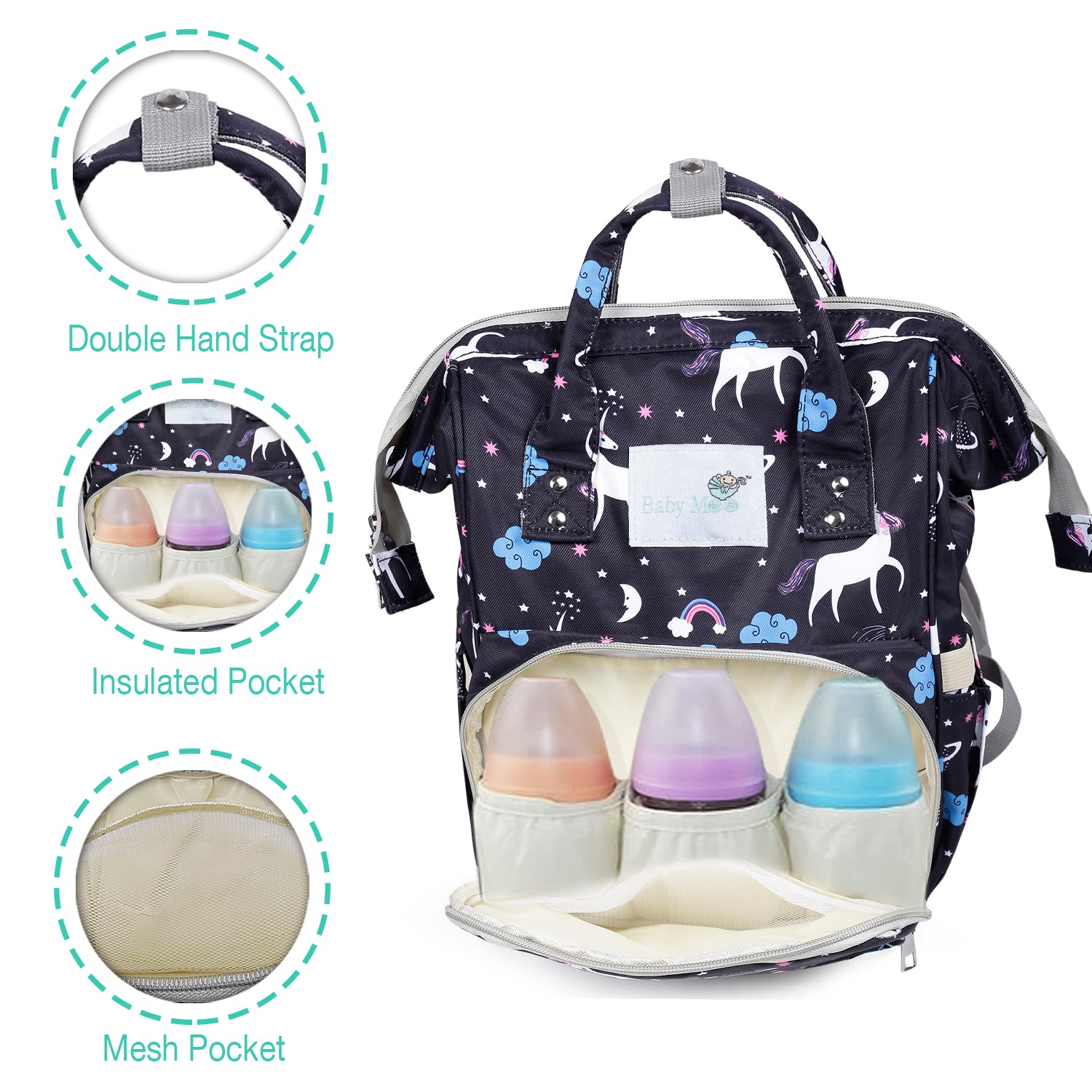 Diaper Bag 
Maternity Backpack Unicorn Black - Baby Moo