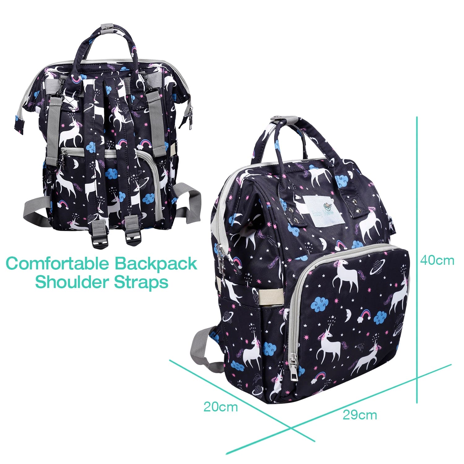 Baby Moo Diaper Bag Maternity Backpack Unicorn Black