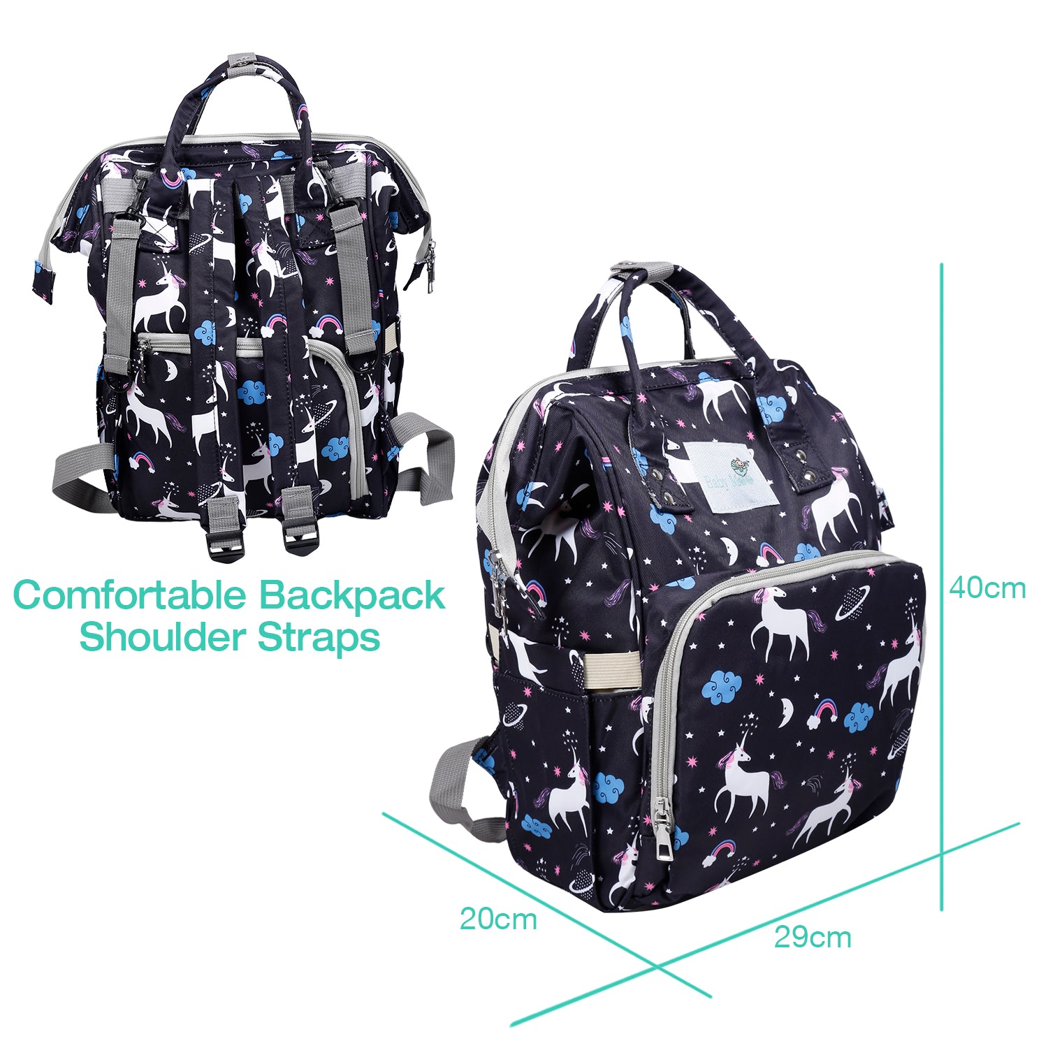 Diaper Bag 
Maternity Backpack Unicorn Black