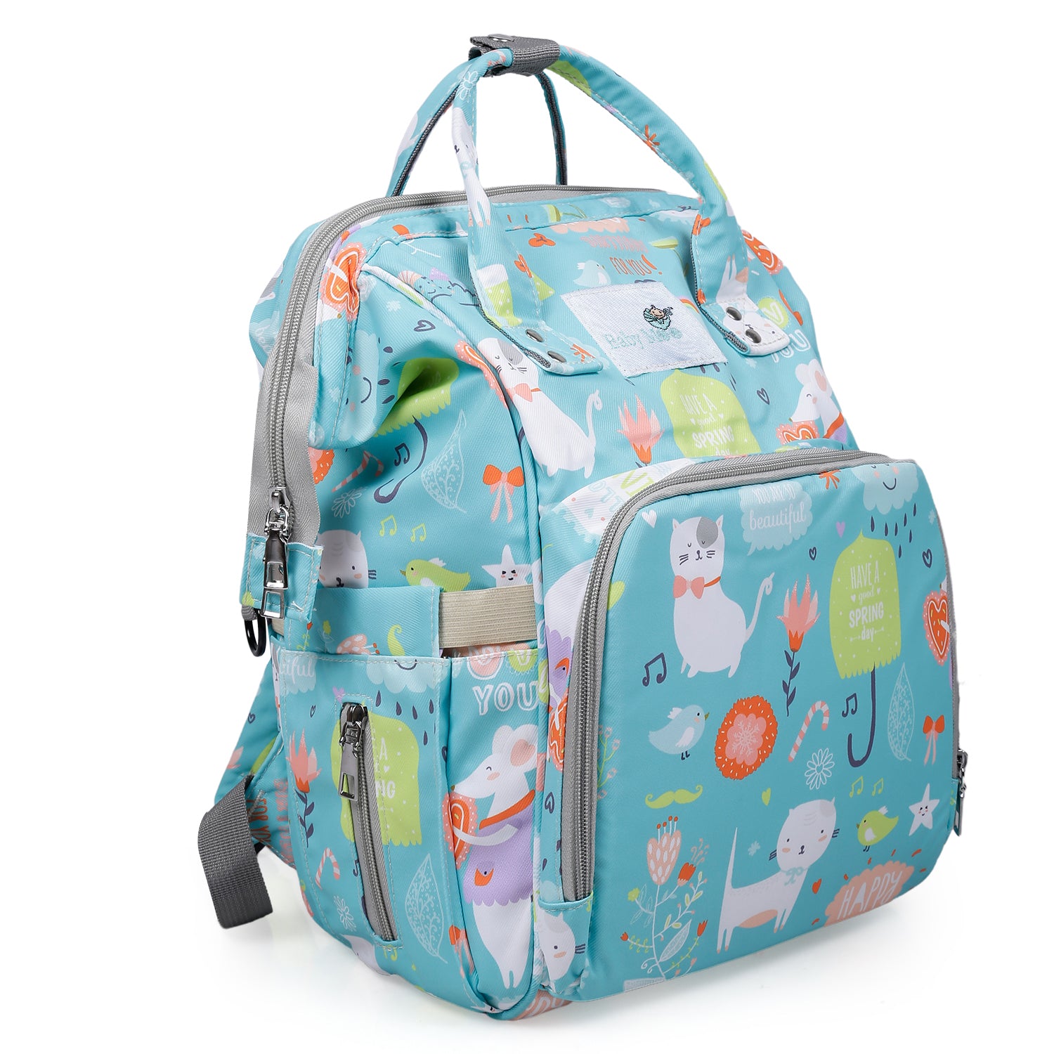 Baby Moo Diaper Bag Maternity Backpack Spring In The Garden Blue