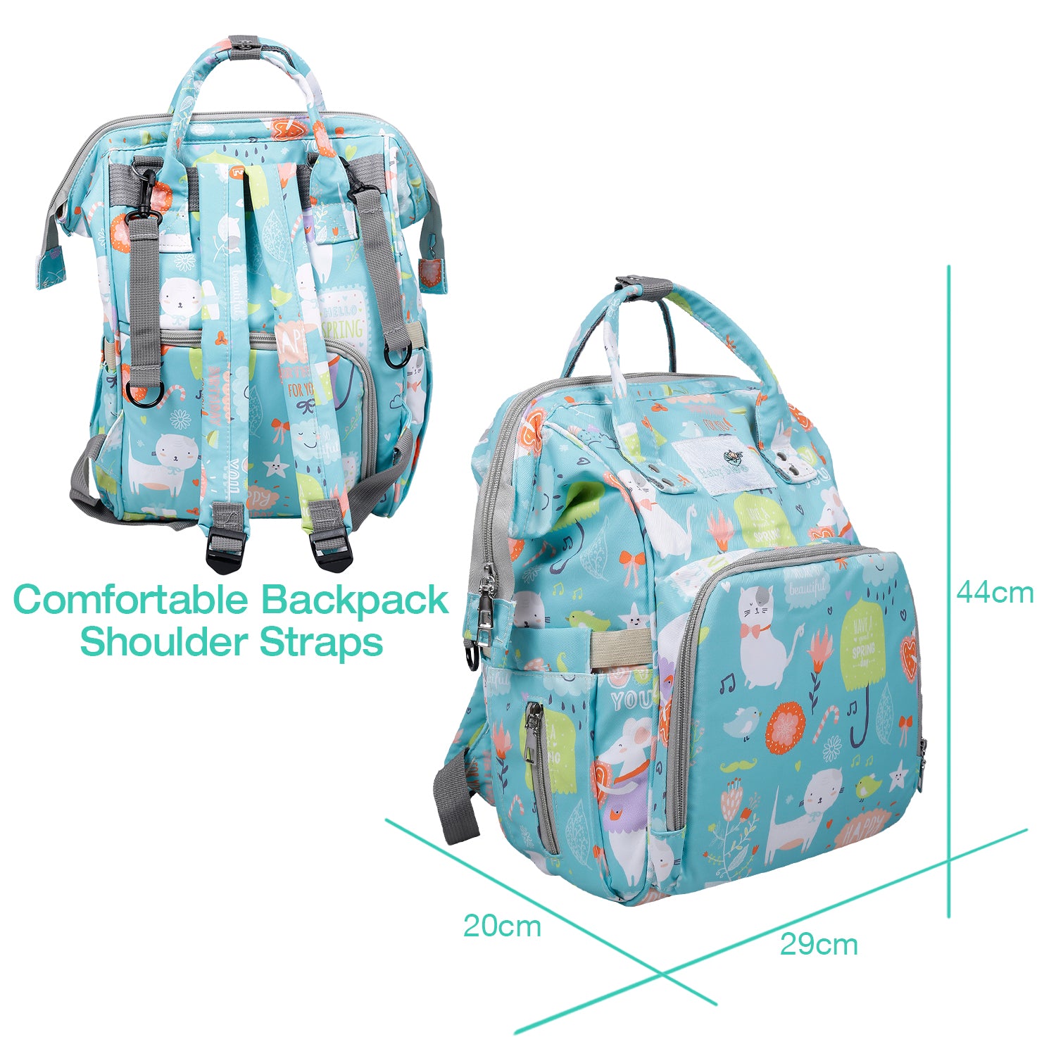 Baby Moo Diaper Bag Maternity Backpack Spring In The Garden Blue