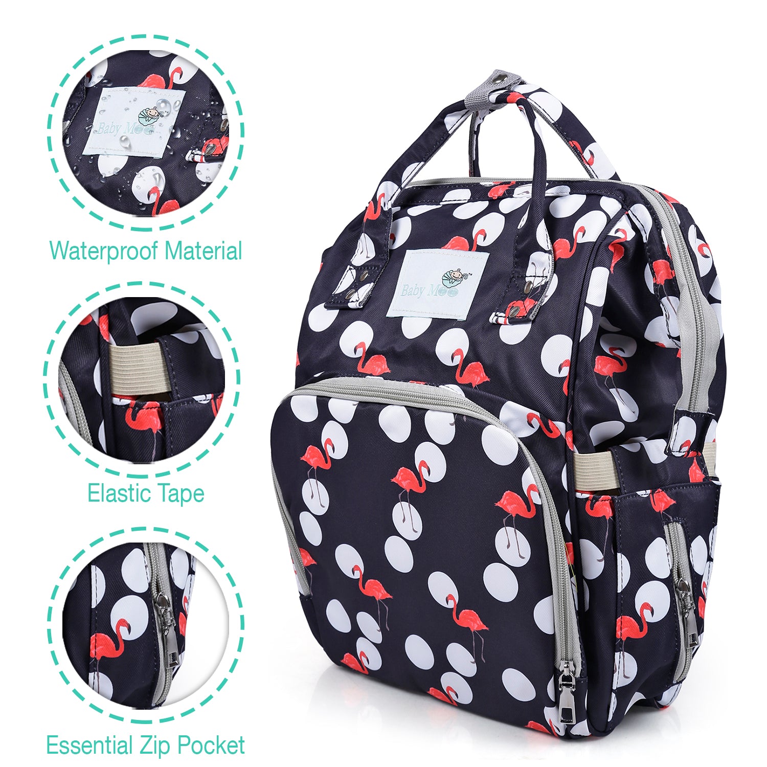 Diaper Bag 
Maternity Backpack Flamingo Black - Baby Moo