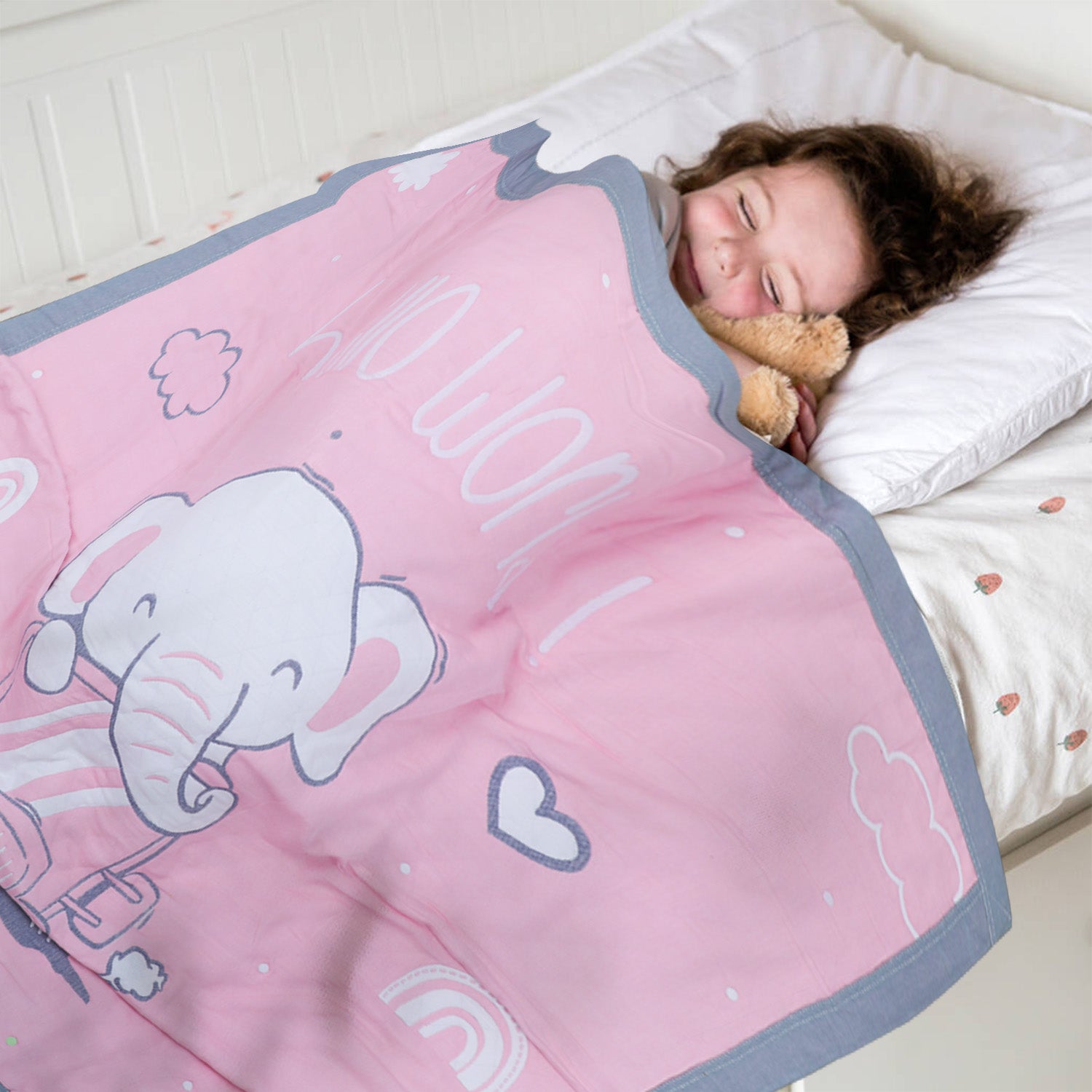 Baby Moo Elephant Adventure All Season Medium Muslin Blanket - Pink - Baby Moo