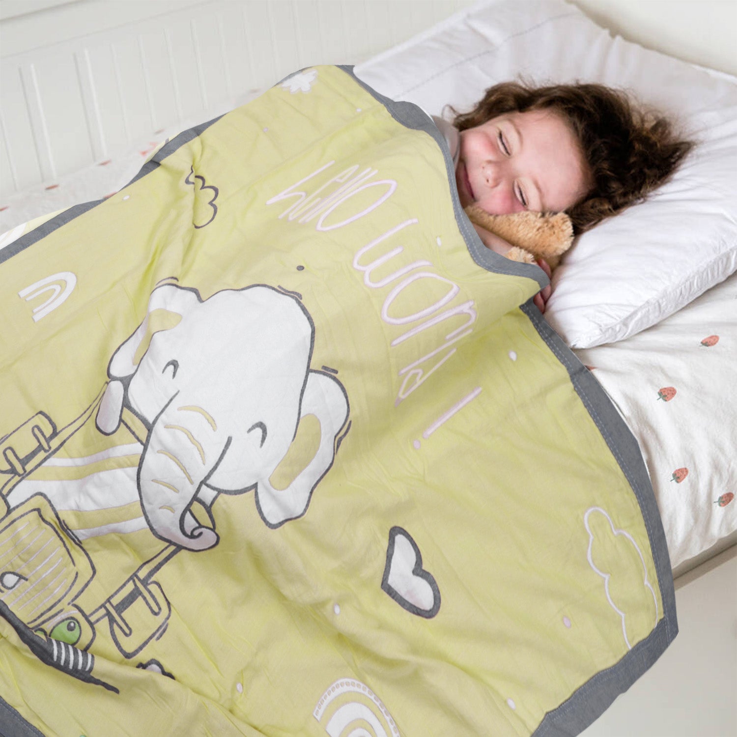 Baby Moo Elephant Adventure All Season Medium Muslin Blanket - Yellow - Baby Moo