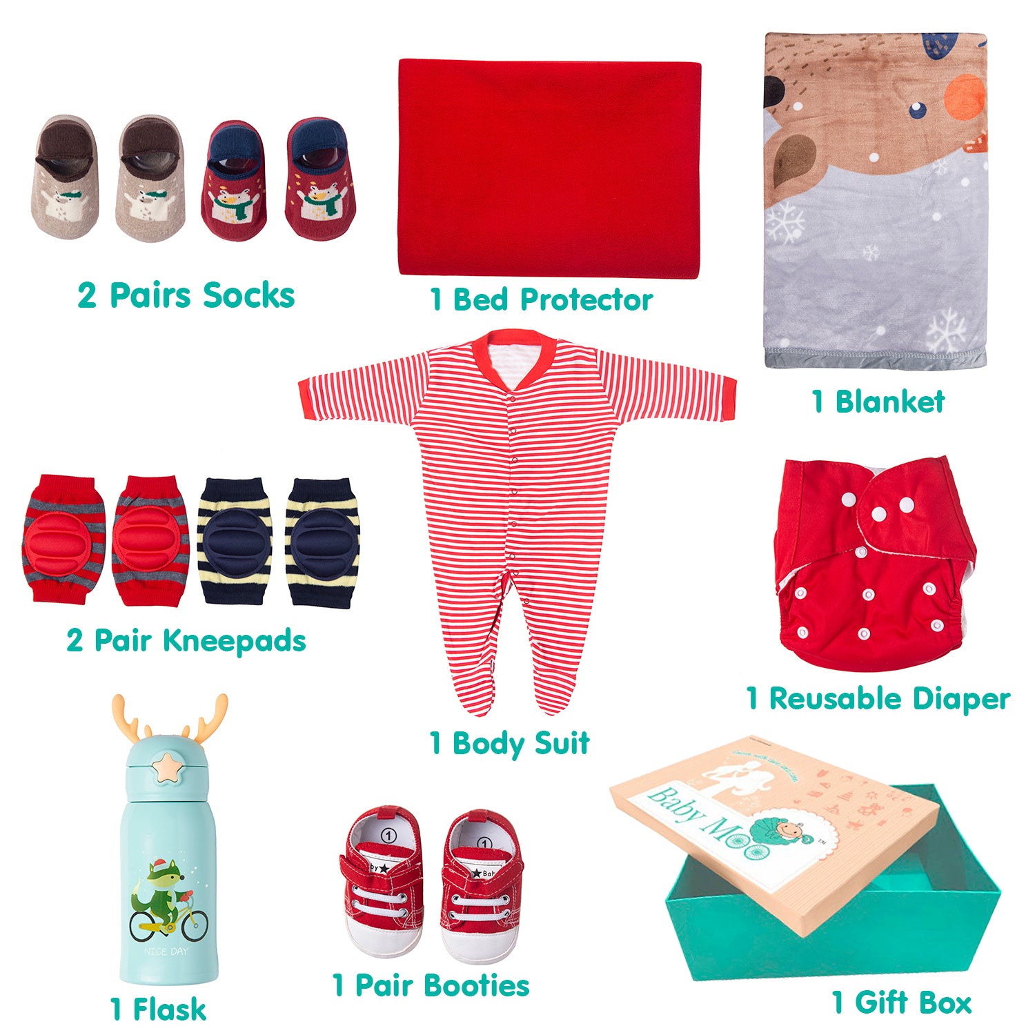 Wonderland Unisex Gift Hamper With Blanket, Romper, Socks And More - Baby Moo