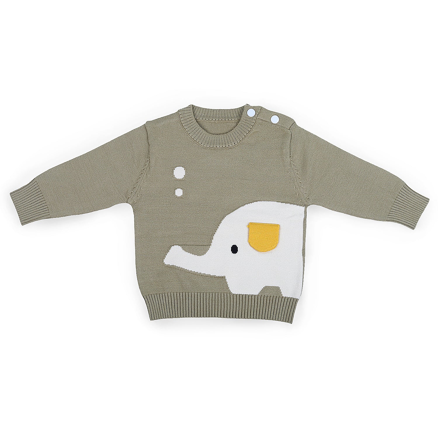 Elephant With 3D Ear Premium Full Sleeves Knitted Sweater - Olive Green - Baby Moo